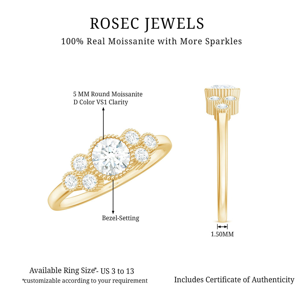 Moissanite Classic Engagement Ring with Beaded Details