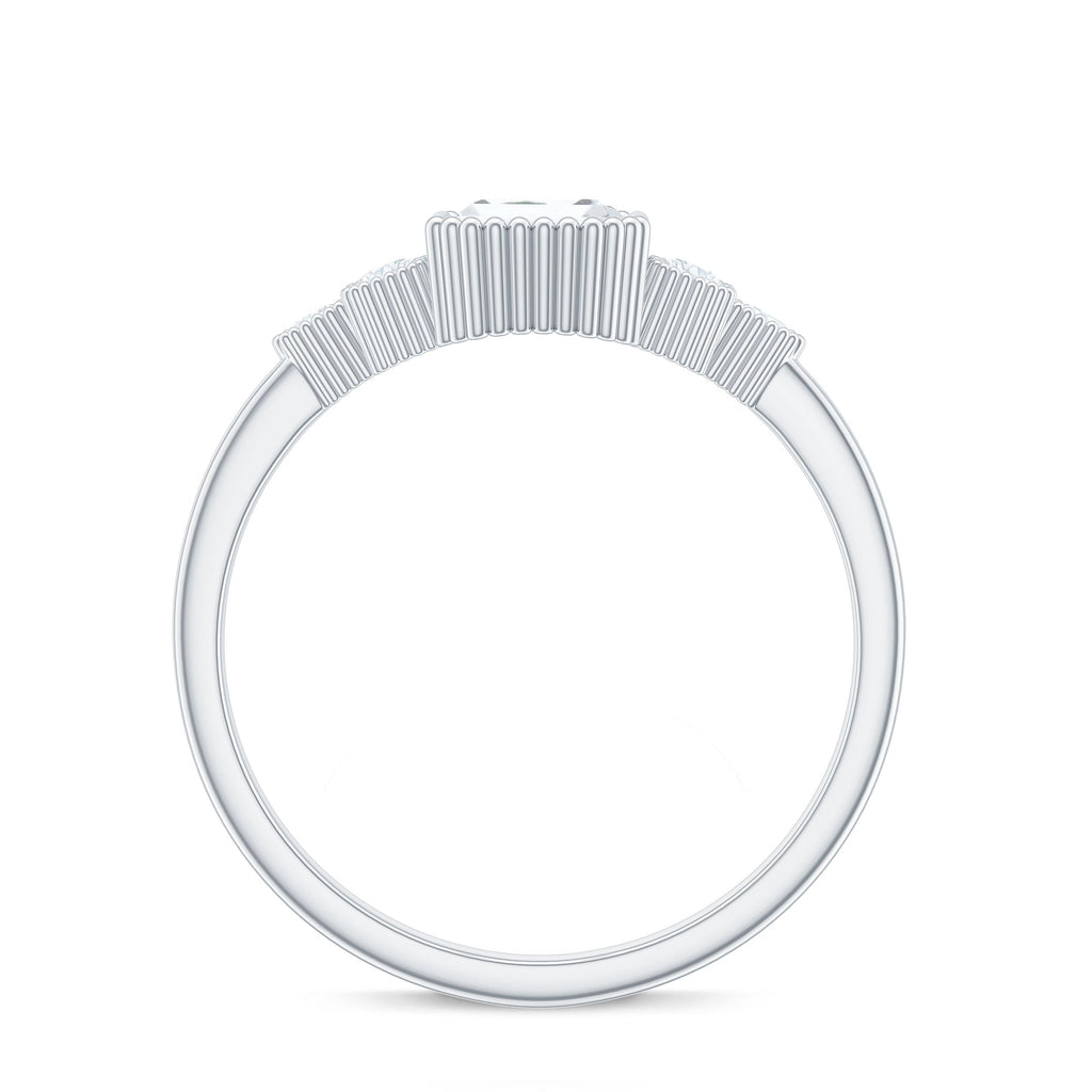 1.8 Carat Emerald Cut Moissanite Classic Engagement Ring with Beaded Details