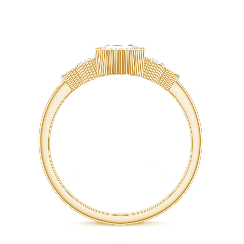1.8 Carat Emerald Cut Moissanite Classic Engagement Ring with Beaded Details