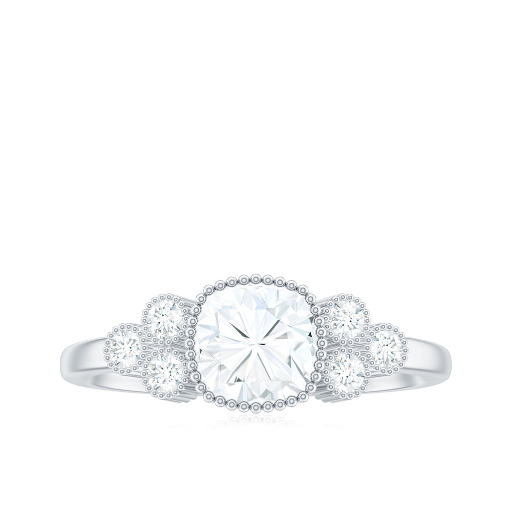 1.7 Carat Cushion Cut Moissanite Engagement Ring with Cluster Accent