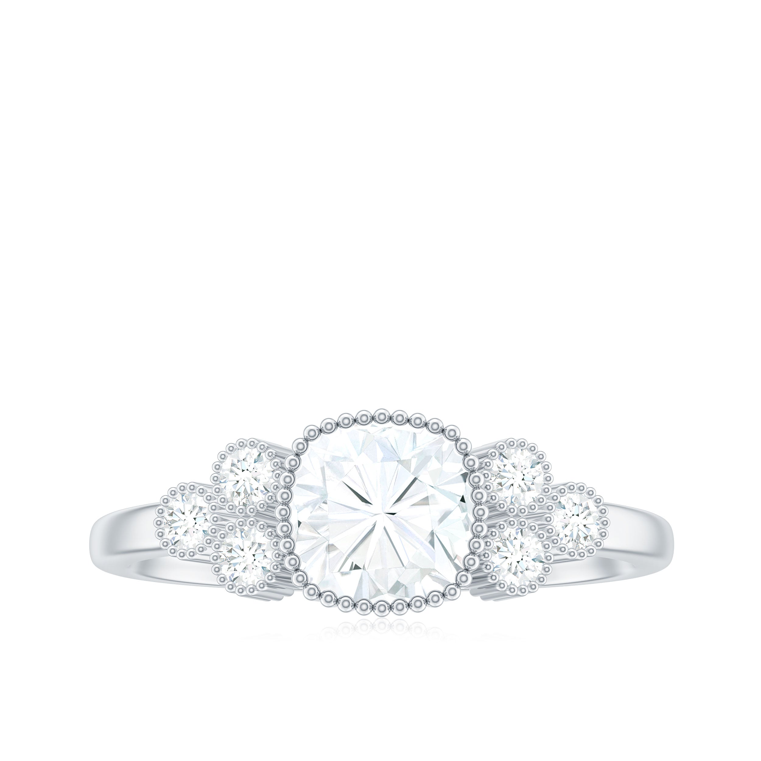 1.7 Carat Cushion Cut Moissanite Engagement Ring with Cluster Accent