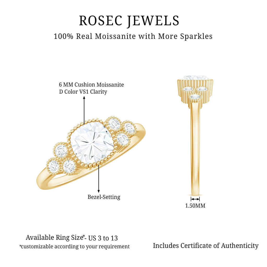 1.7 Carat Cushion Cut Moissanite Engagement Ring with Cluster Accent