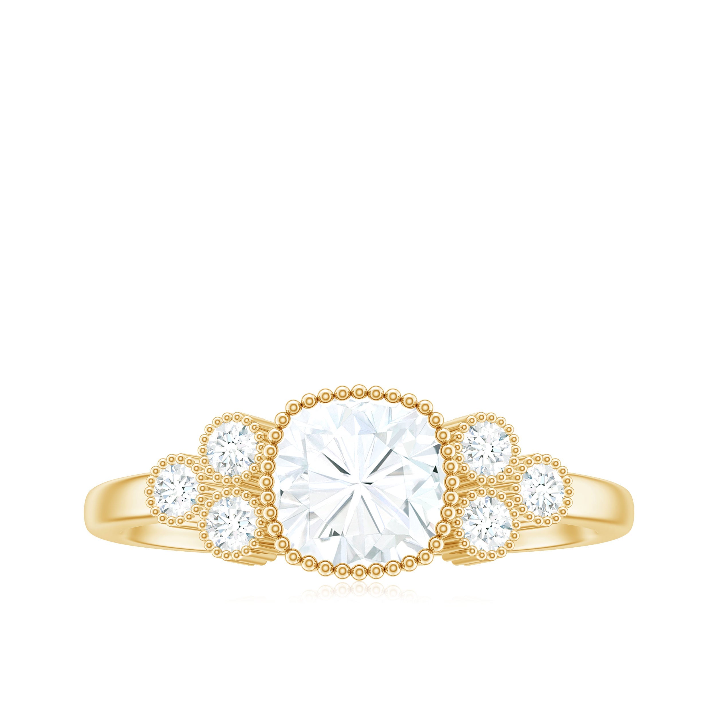 1.7 Carat Cushion Cut Moissanite Engagement Ring with Cluster Accent