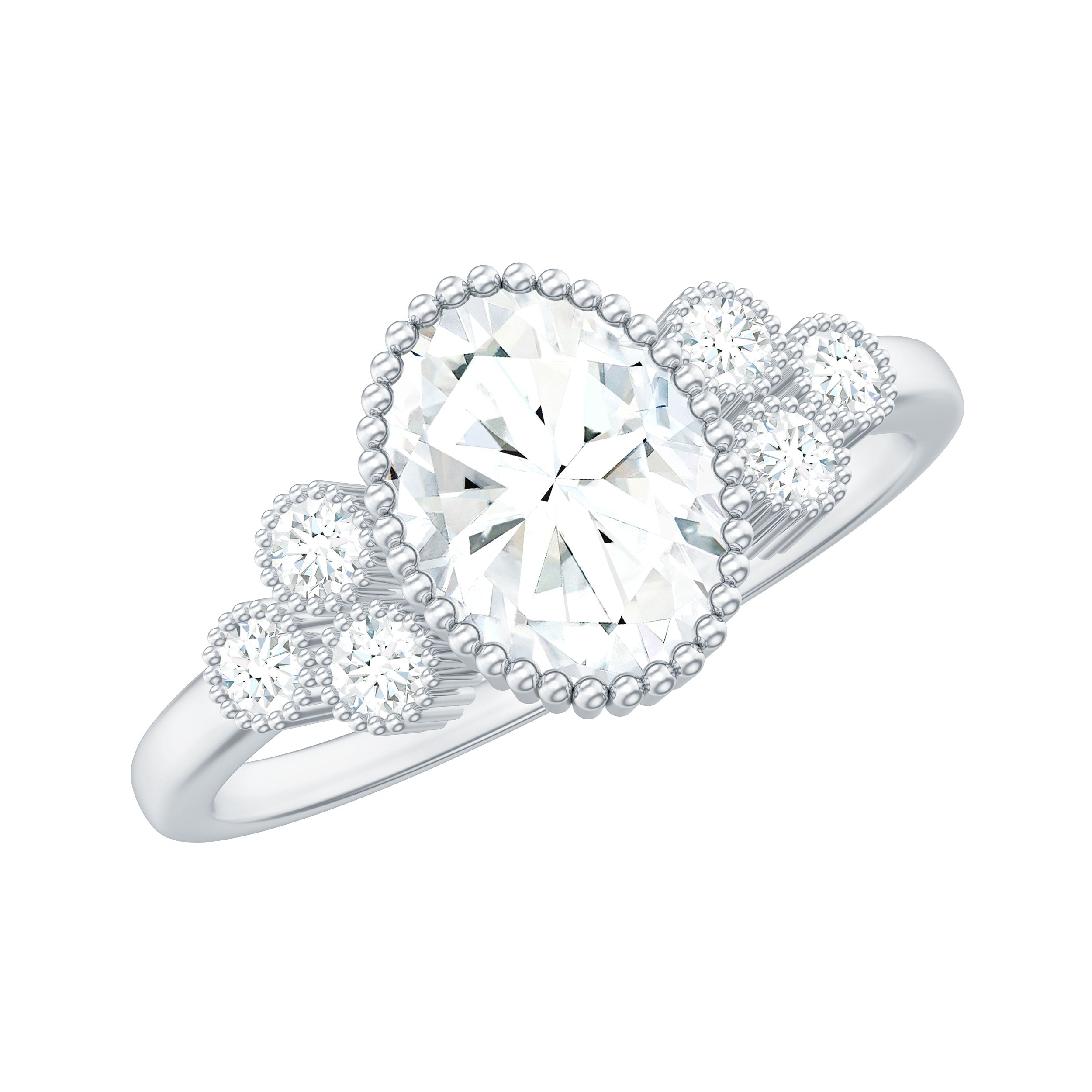 1.2 Carat Oval Cut Moissanite Classic Engagement Ring with Trio