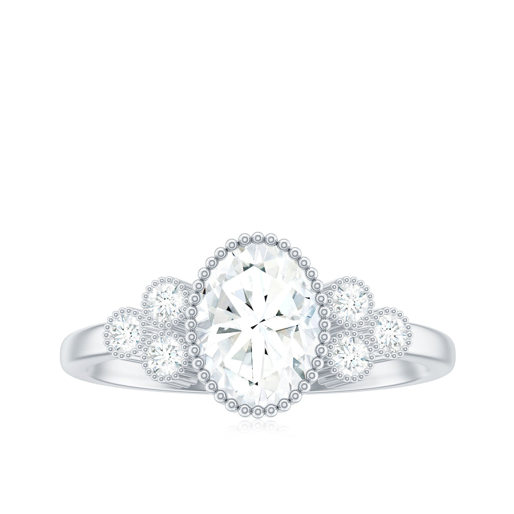 1.2 Carat Oval Cut Moissanite Classic Engagement Ring with Trio