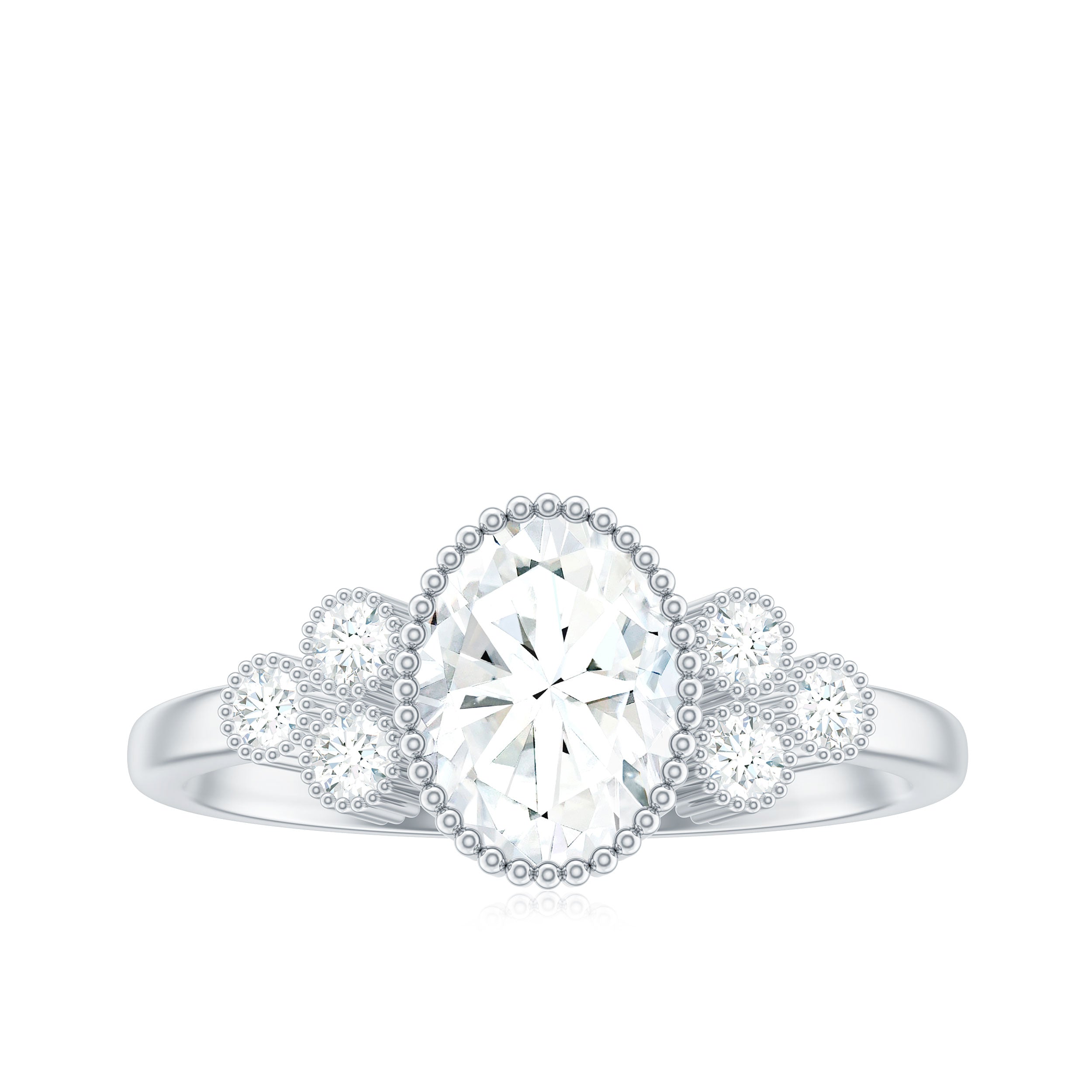 1.2 Carat Oval Cut Moissanite Classic Engagement Ring with Trio
