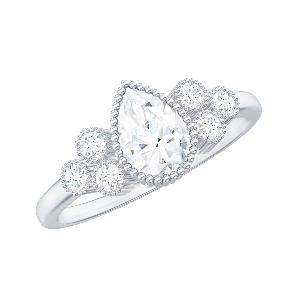 0.7 Carat Pear Shaped Moissanite Classic Engagement Ring with Beaded Details