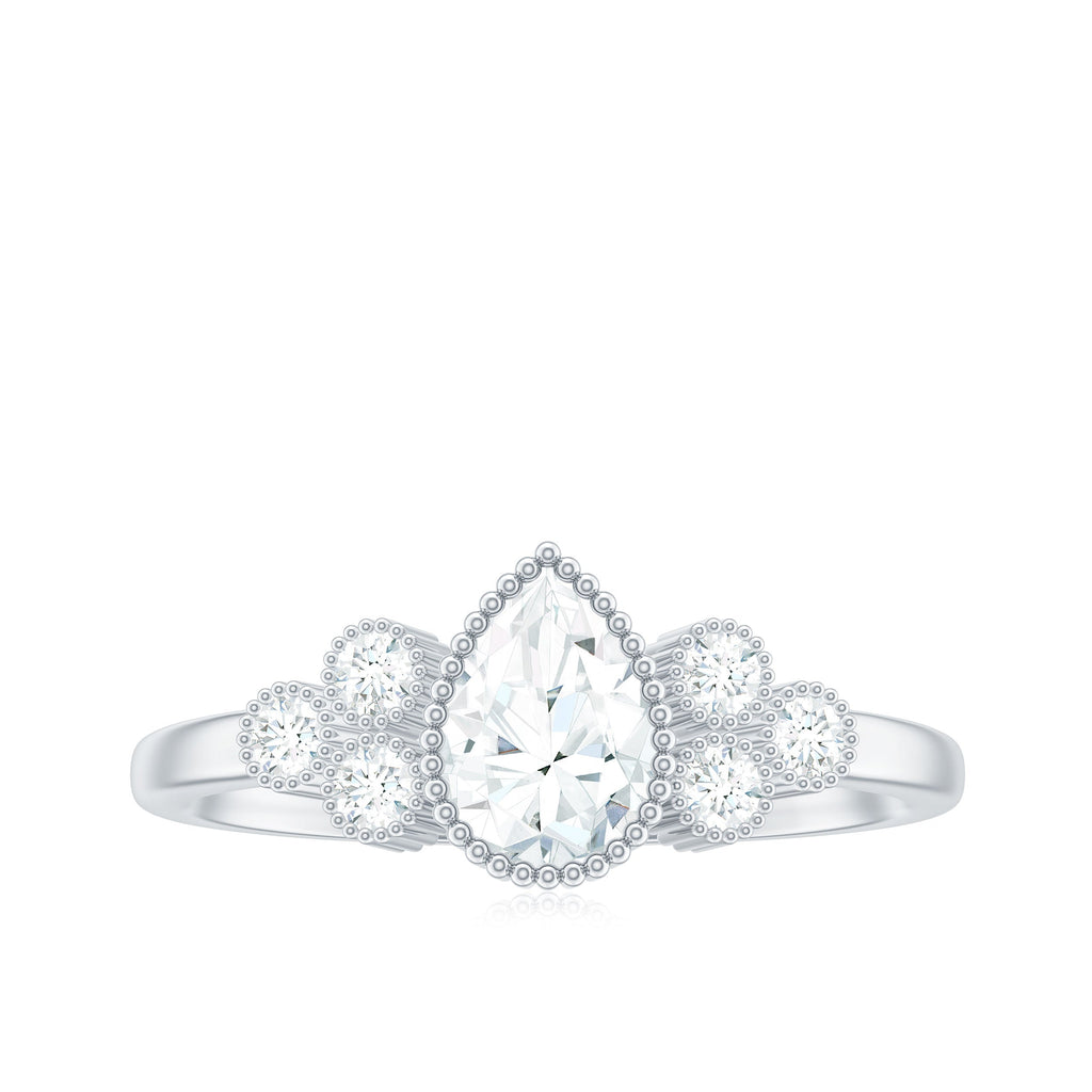 0.7 Carat Pear Shaped Moissanite Classic Engagement Ring with Beaded Details