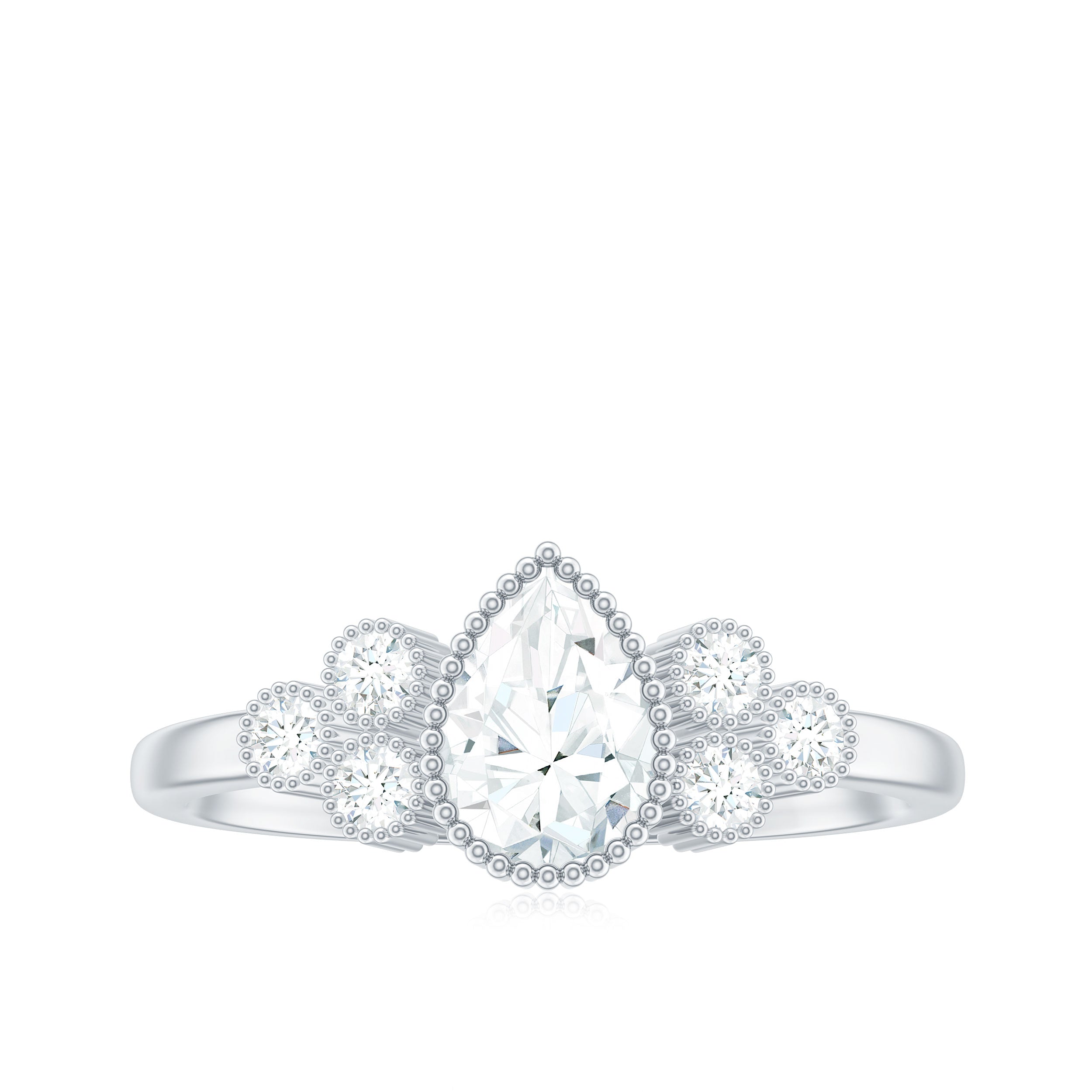 0.7 Carat Pear Shaped Moissanite Classic Engagement Ring with Beaded Details