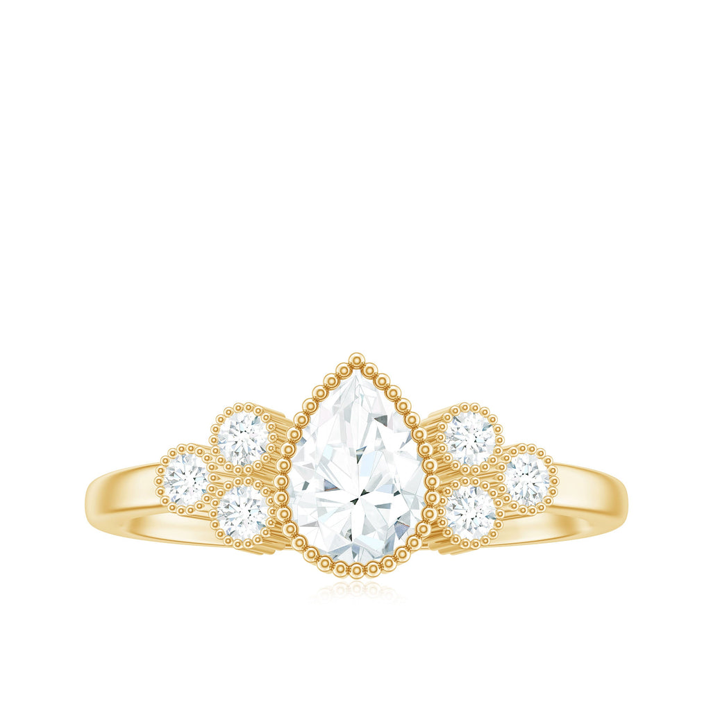0.7 Carat Pear Shaped Moissanite Classic Engagement Ring with Beaded Details