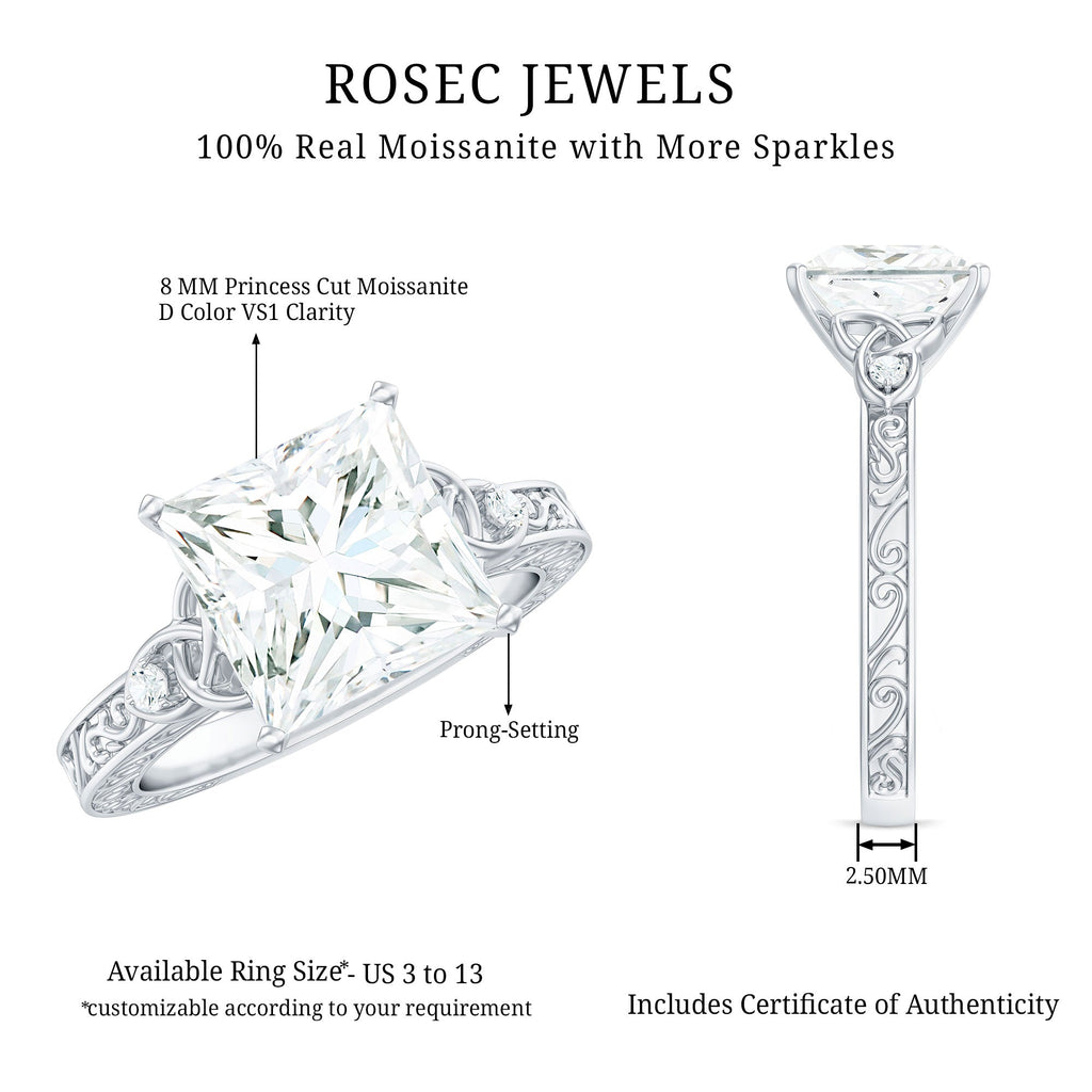 Antique Style 3 Carat Princess Cut Moissanite Celtic Knot Engagement Ring