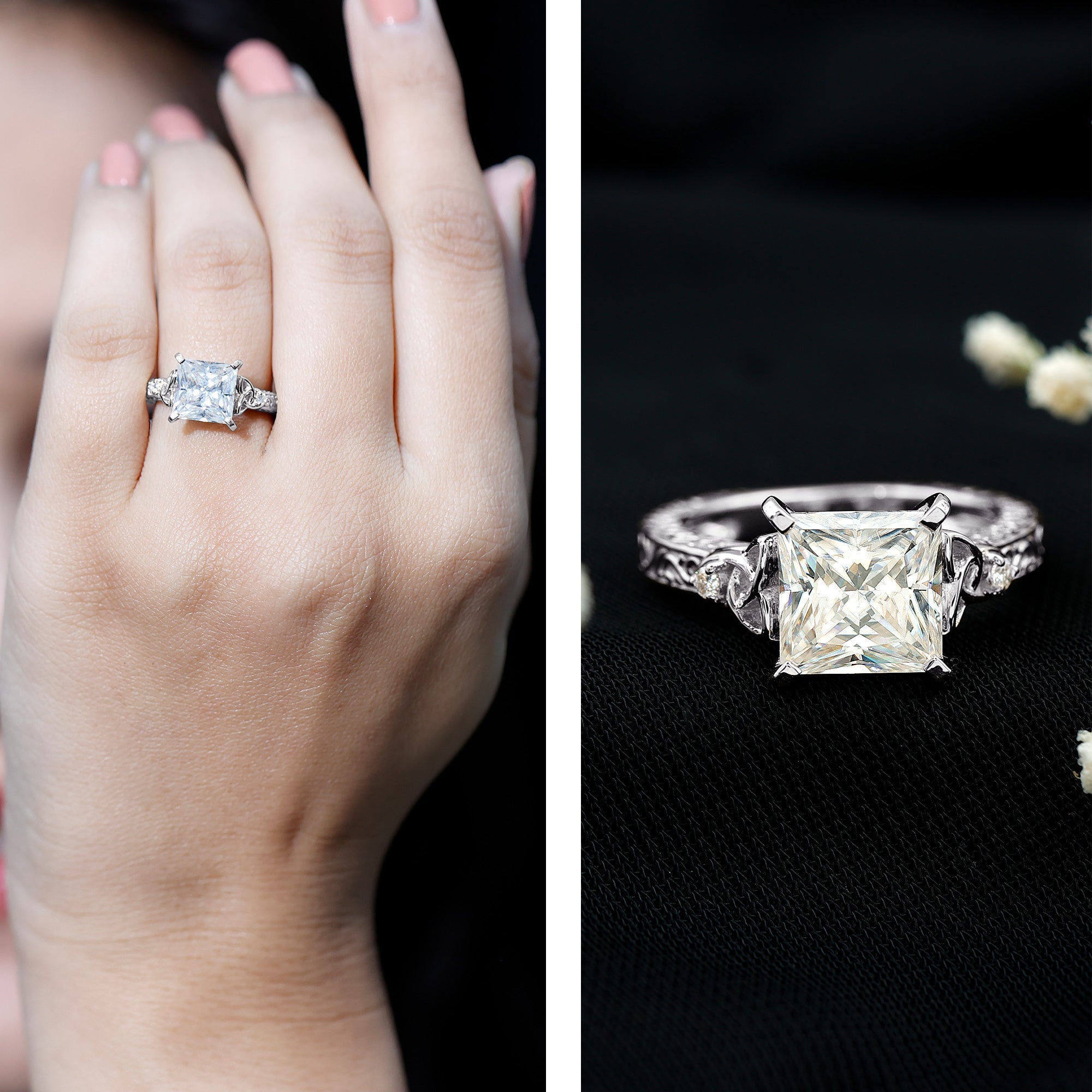 Antique Style 3 Carat Princess Cut Moissanite Celtic Knot Engagement Ring