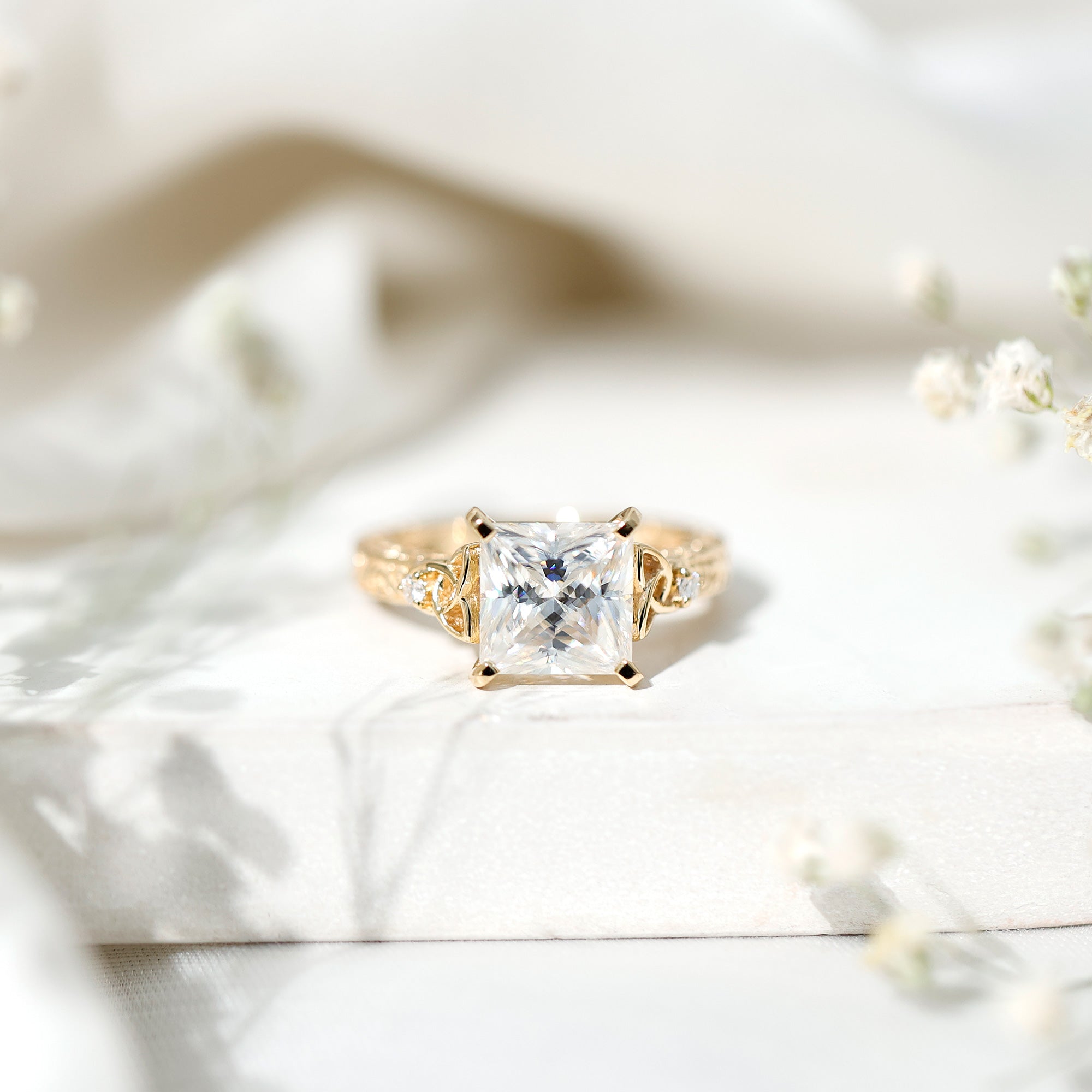 Antique Style 3 Carat Princess Cut Moissanite Celtic Knot Engagement Ring