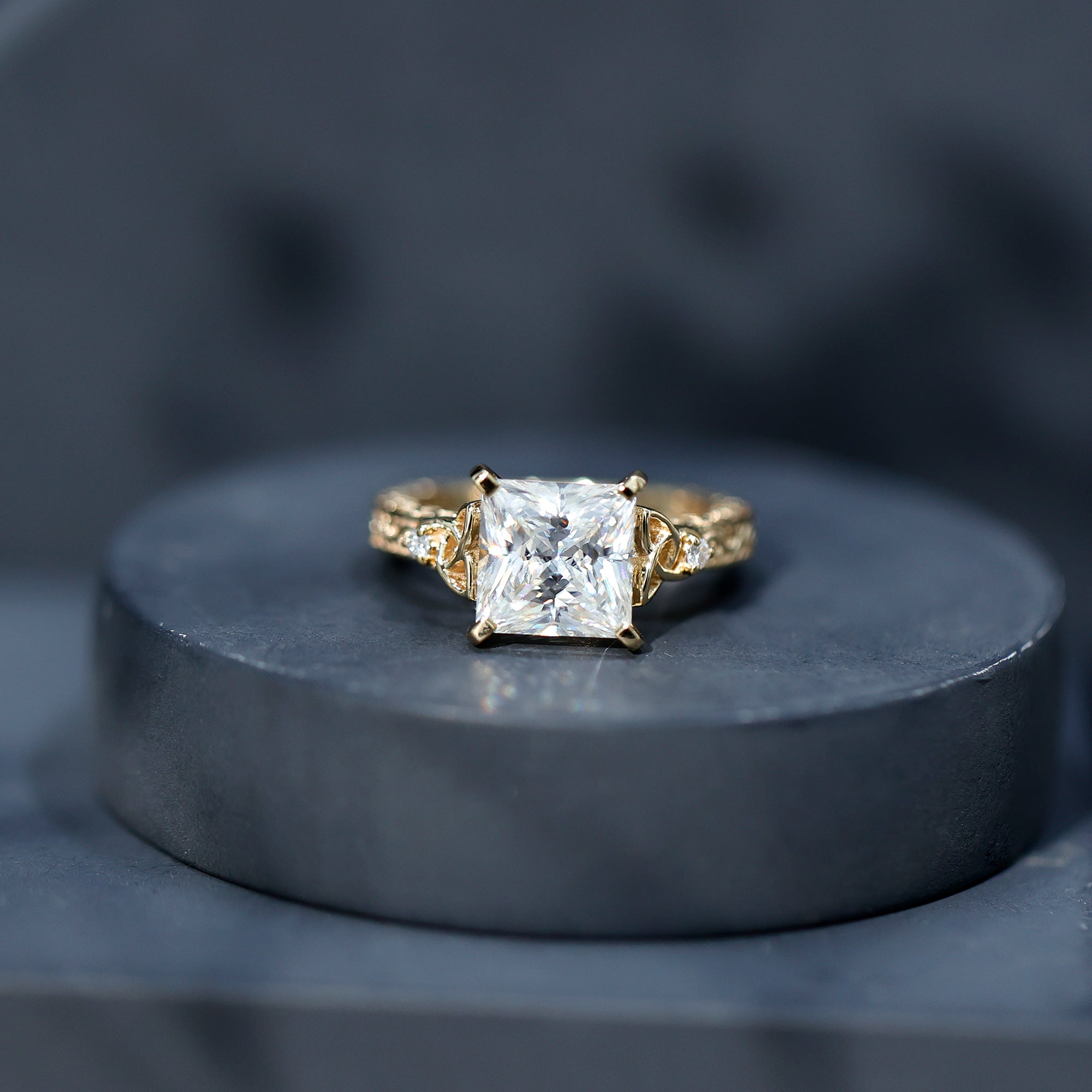 Antique Style 3 Carat Princess Cut Moissanite Celtic Knot Engagement Ring