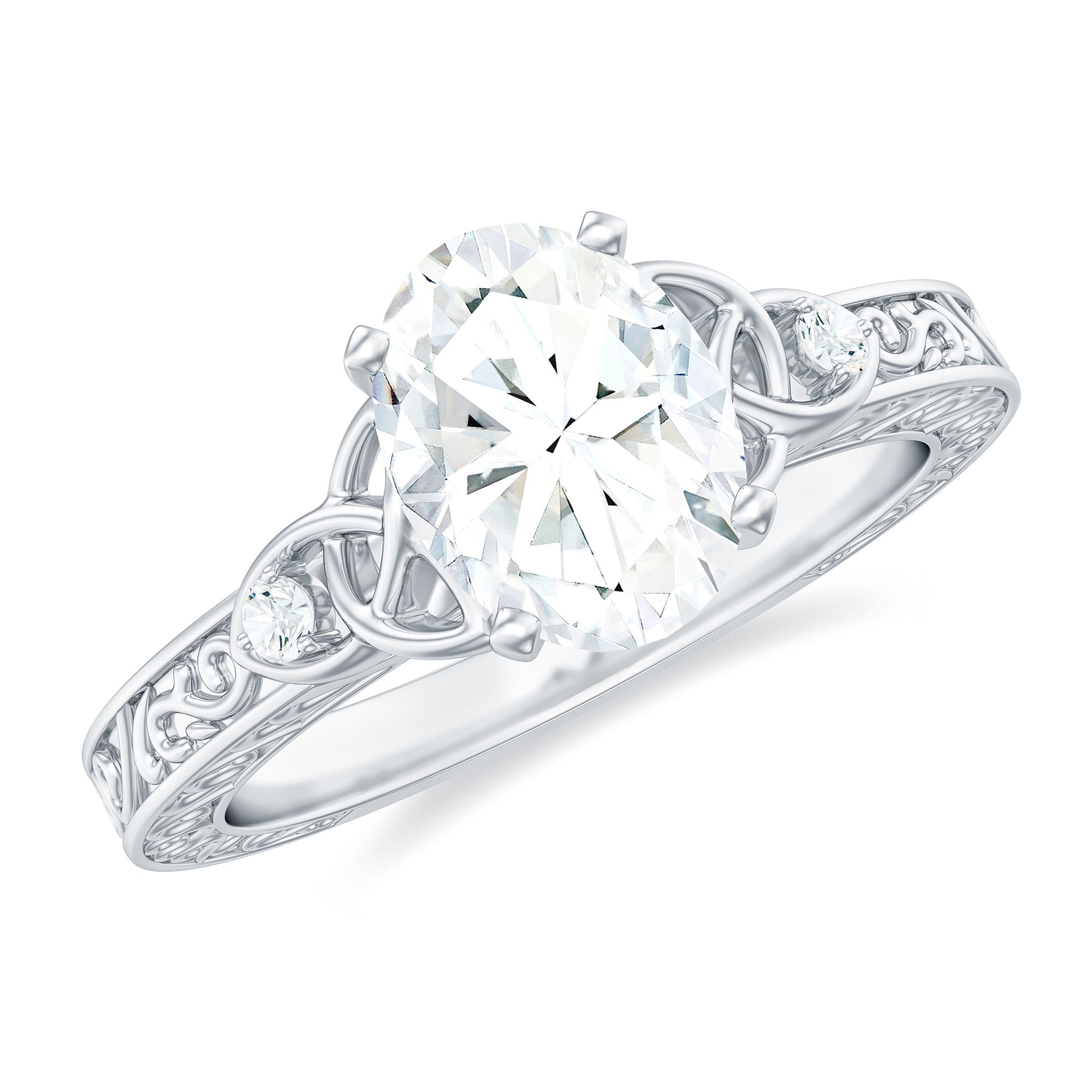 1.2 Carat Oval Cut Moissanite Celtic Engagement Ring with Engraving Details