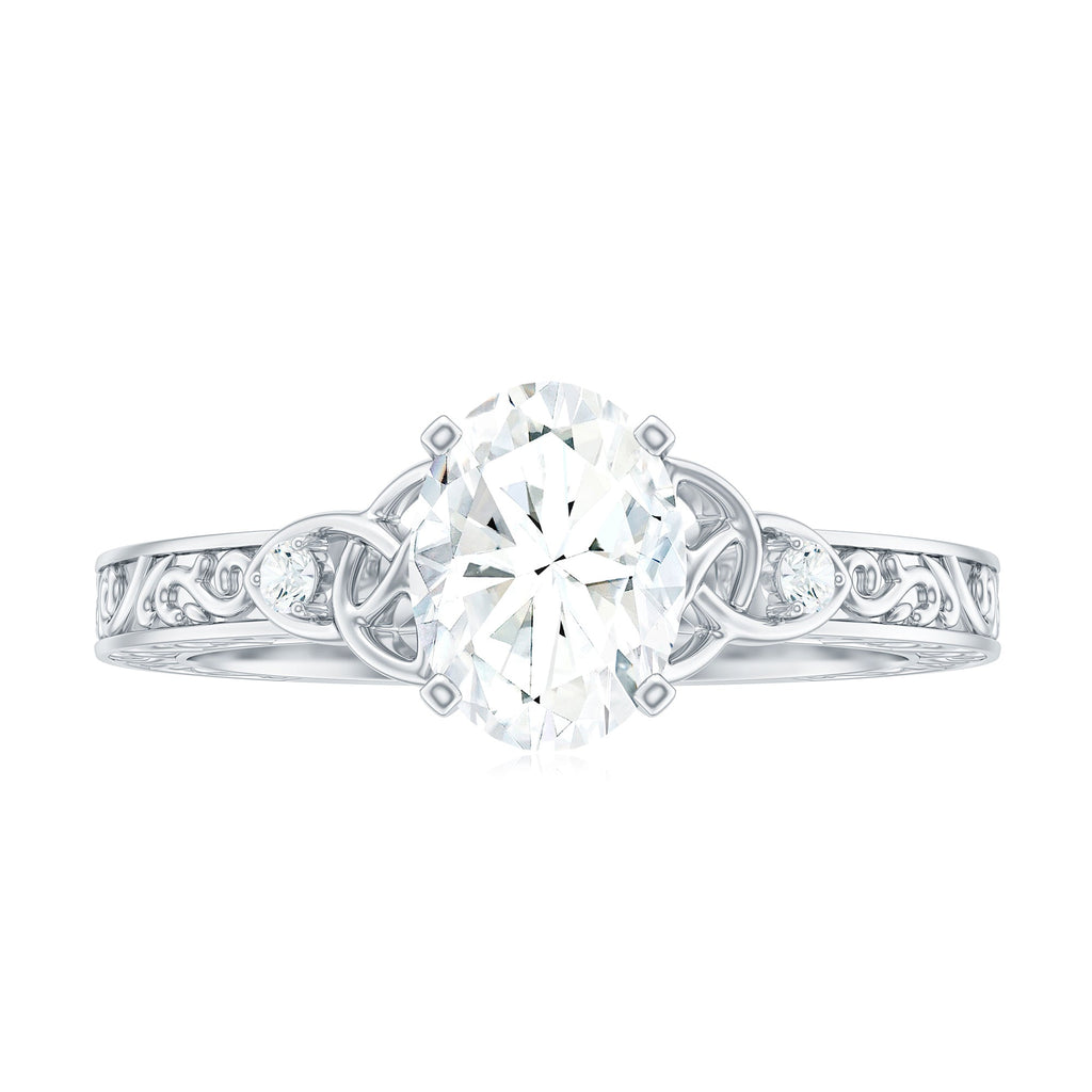 1.2 Carat Oval Cut Moissanite Celtic Engagement Ring with Engraving Details