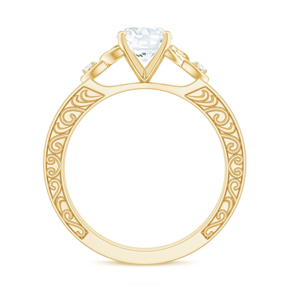1.2 Carat Oval Cut Moissanite Celtic Engagement Ring with Engraving Details