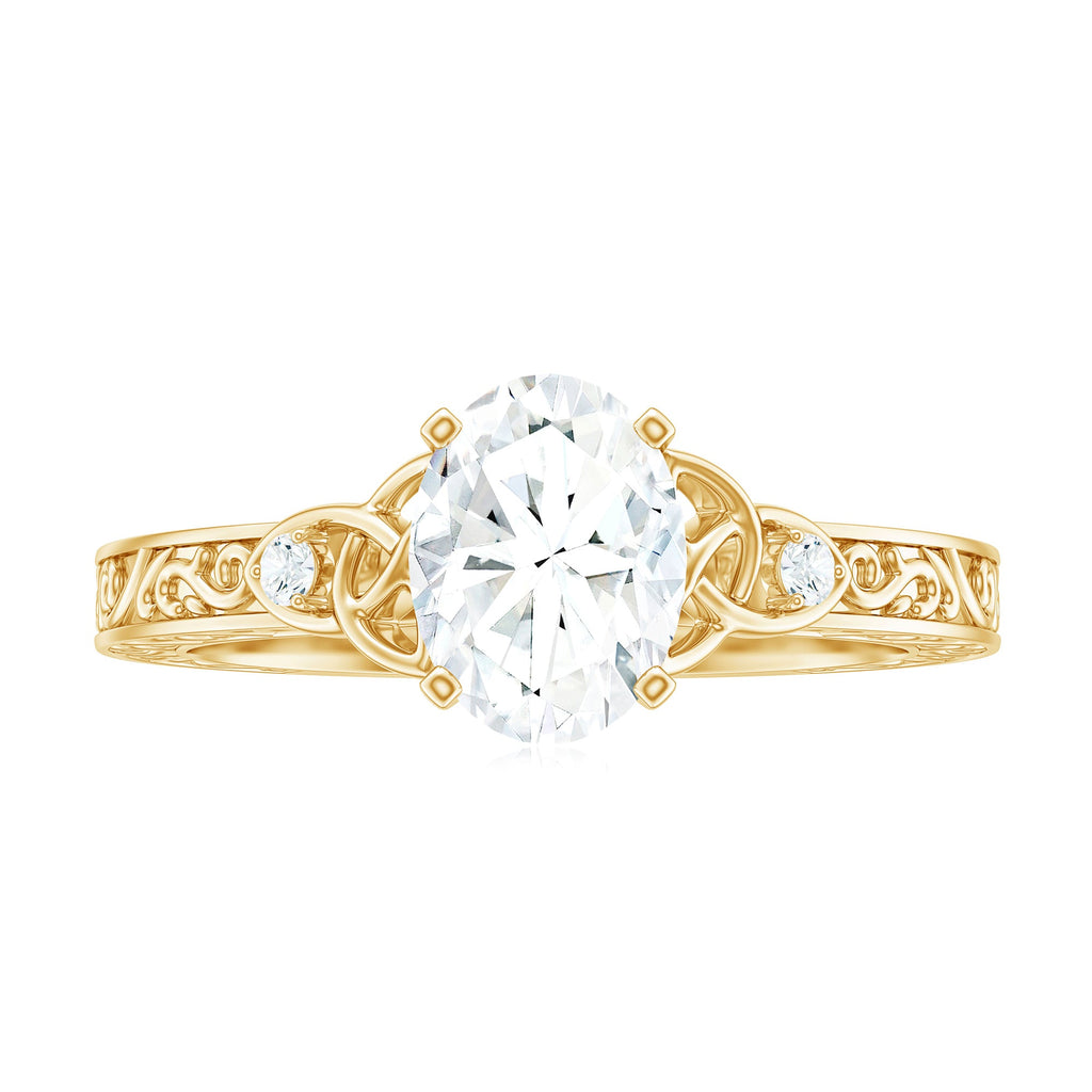 1.2 Carat Oval Cut Moissanite Celtic Engagement Ring with Engraving Details