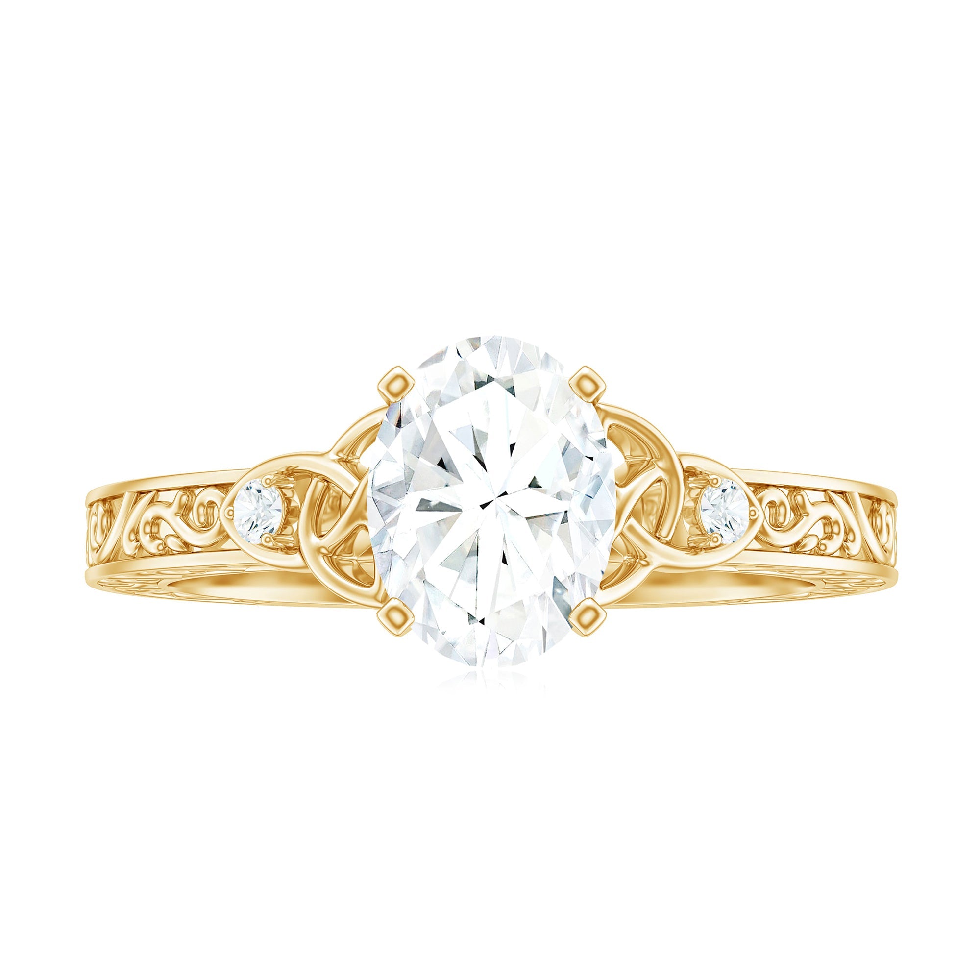 1.2 Carat Oval Cut Moissanite Celtic Engagement Ring with Engraving Details
