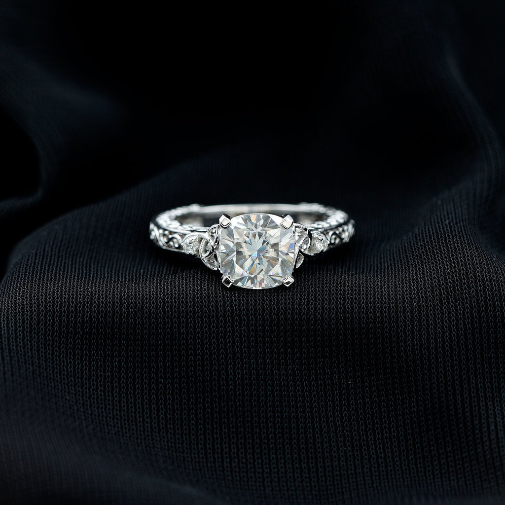 Cushion Cut Moissanite Antique Style Engagement Ring
