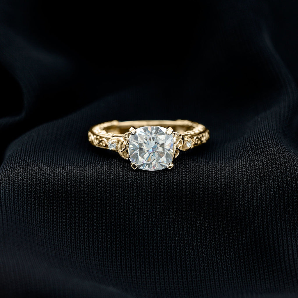 Cushion Cut Moissanite Antique Style Engagement Ring