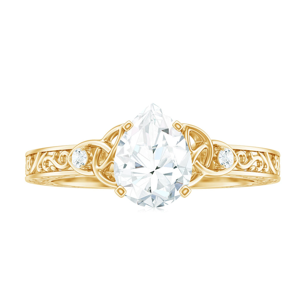 1.3 Carat Certified Moissanite Teardrop Solitaire Engagement Ring with Engraved Shank