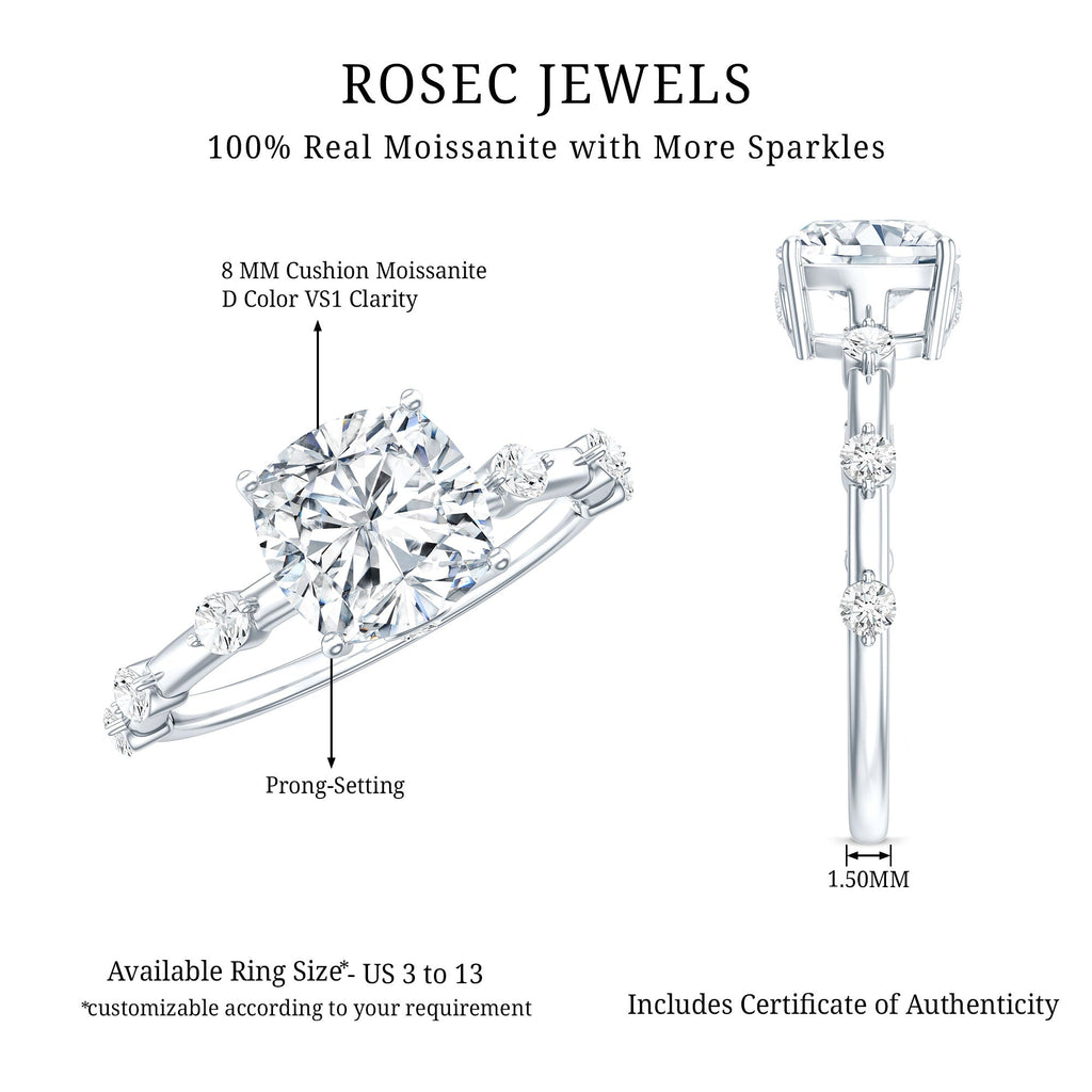 Certified Cushion Cut Moissanite Huge Engagement Ring