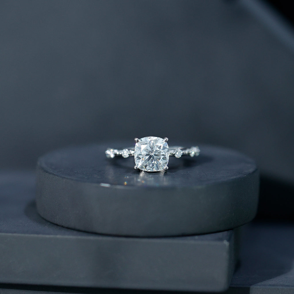 Certified Cushion Cut Moissanite Huge Engagement Ring
