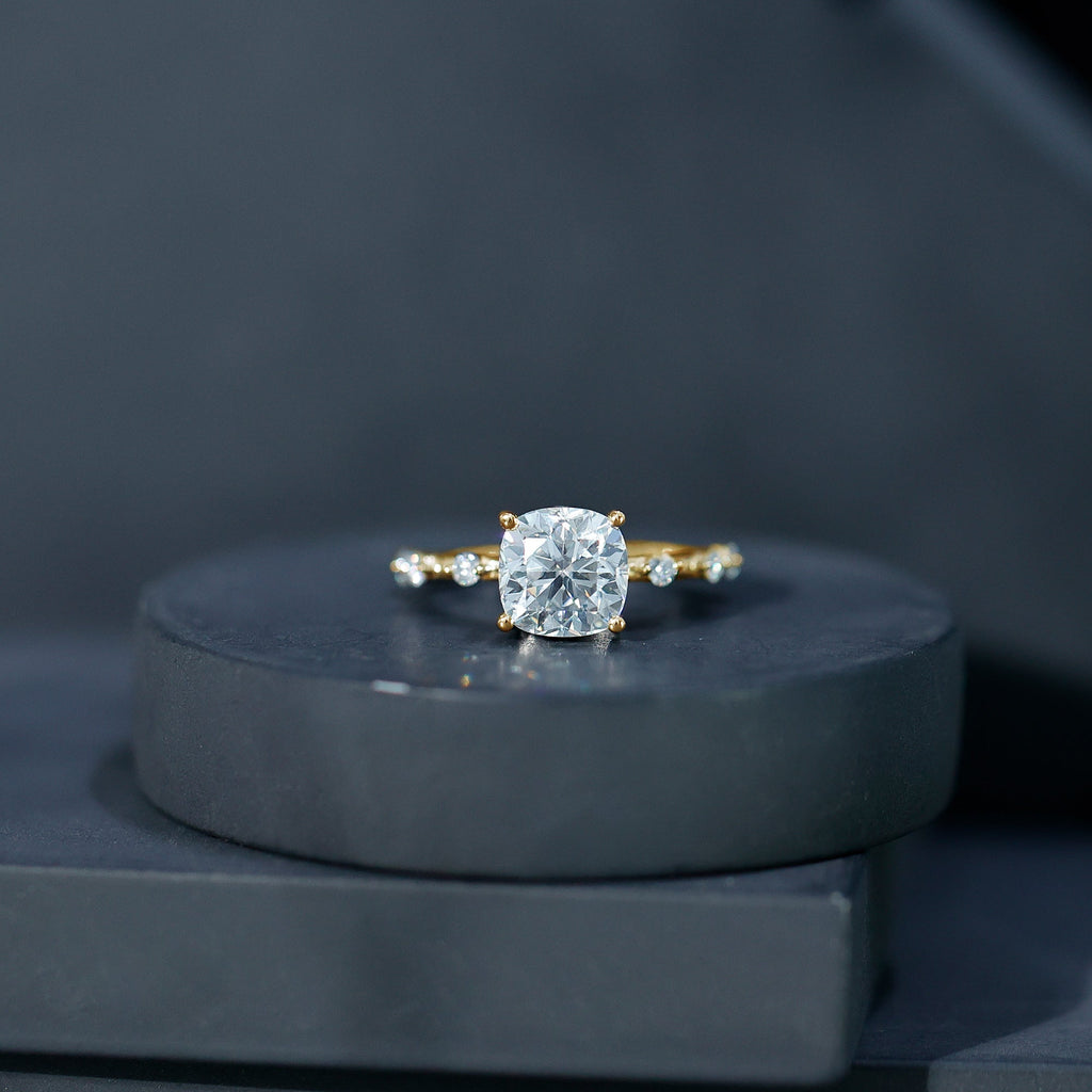 Certified Cushion Cut Moissanite Huge Engagement Ring