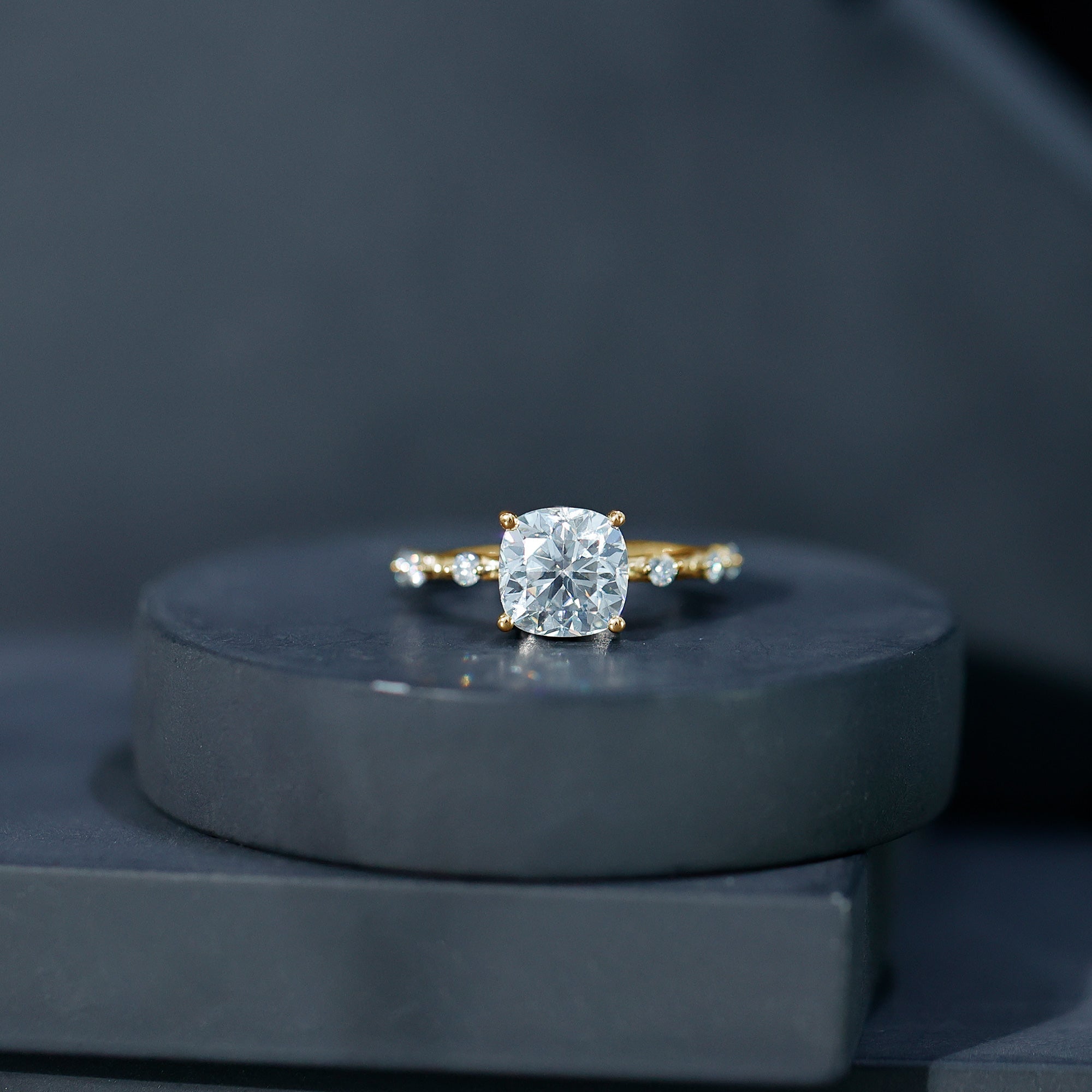 Certified Cushion Cut Moissanite Huge Engagement Ring