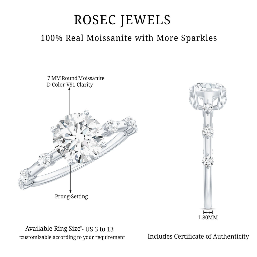 Certified Round Shape Moissanite Solitaire Engagement Ring