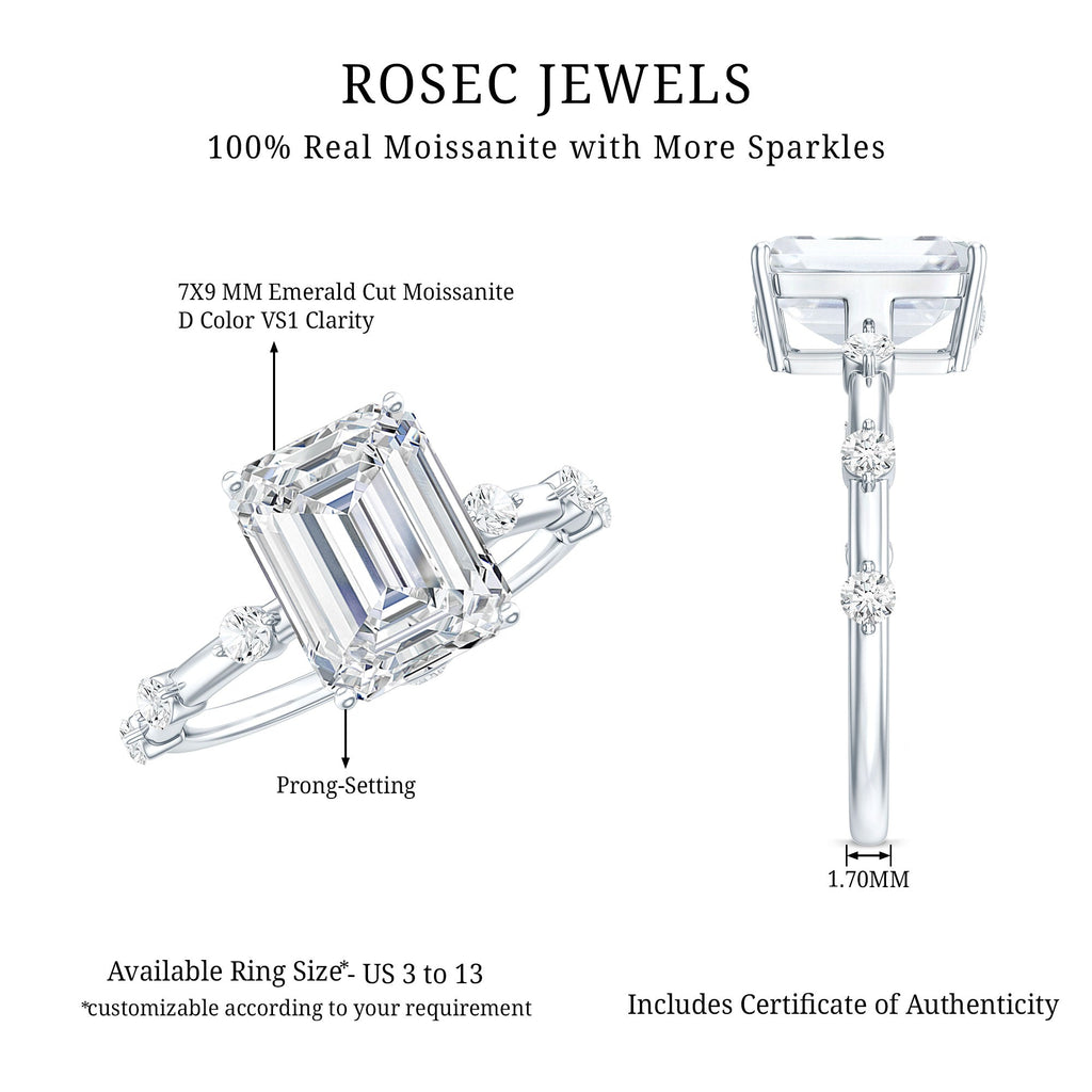 Emerald Cut Moissanite Large Engagement Ring With Certificate