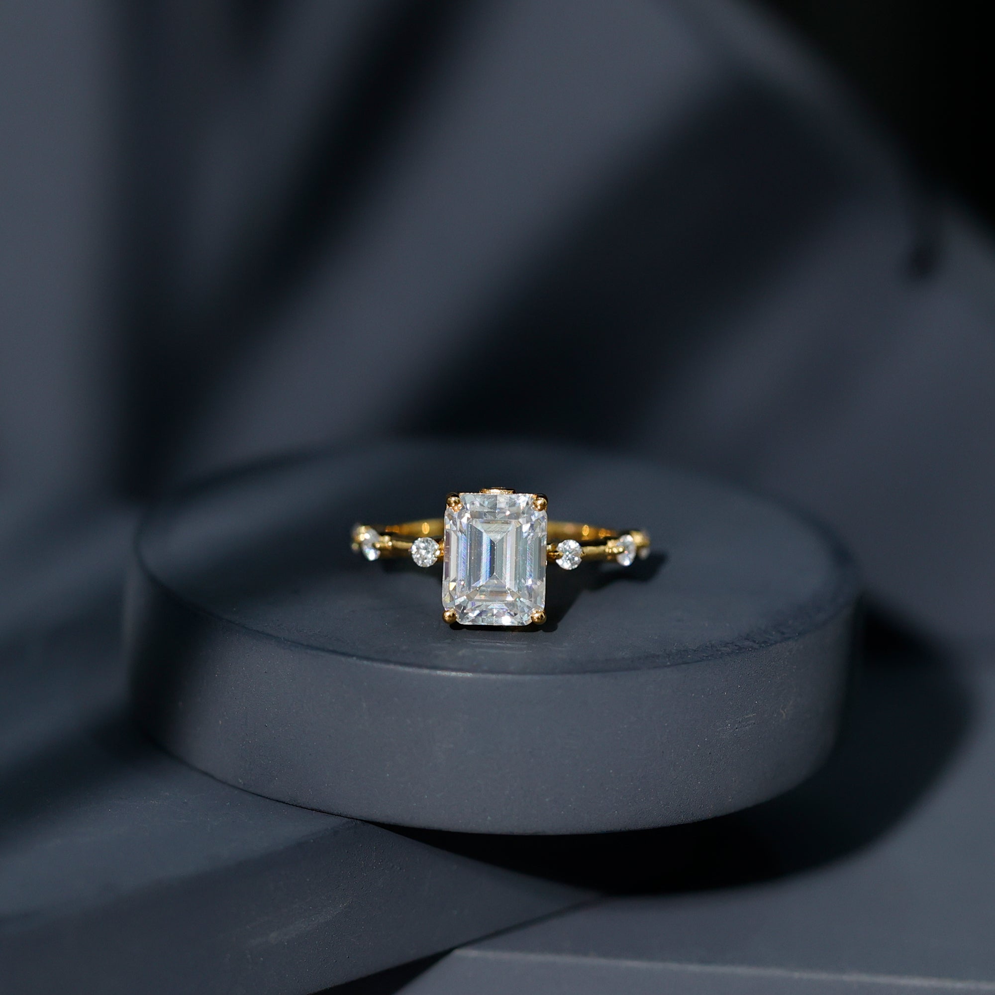 Emerald Cut Moissanite Large Engagement Ring With Certificate