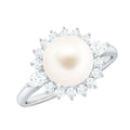 Cultured 3 Carat Freshwater Pearl Engagement Ring with Diamond Halo
