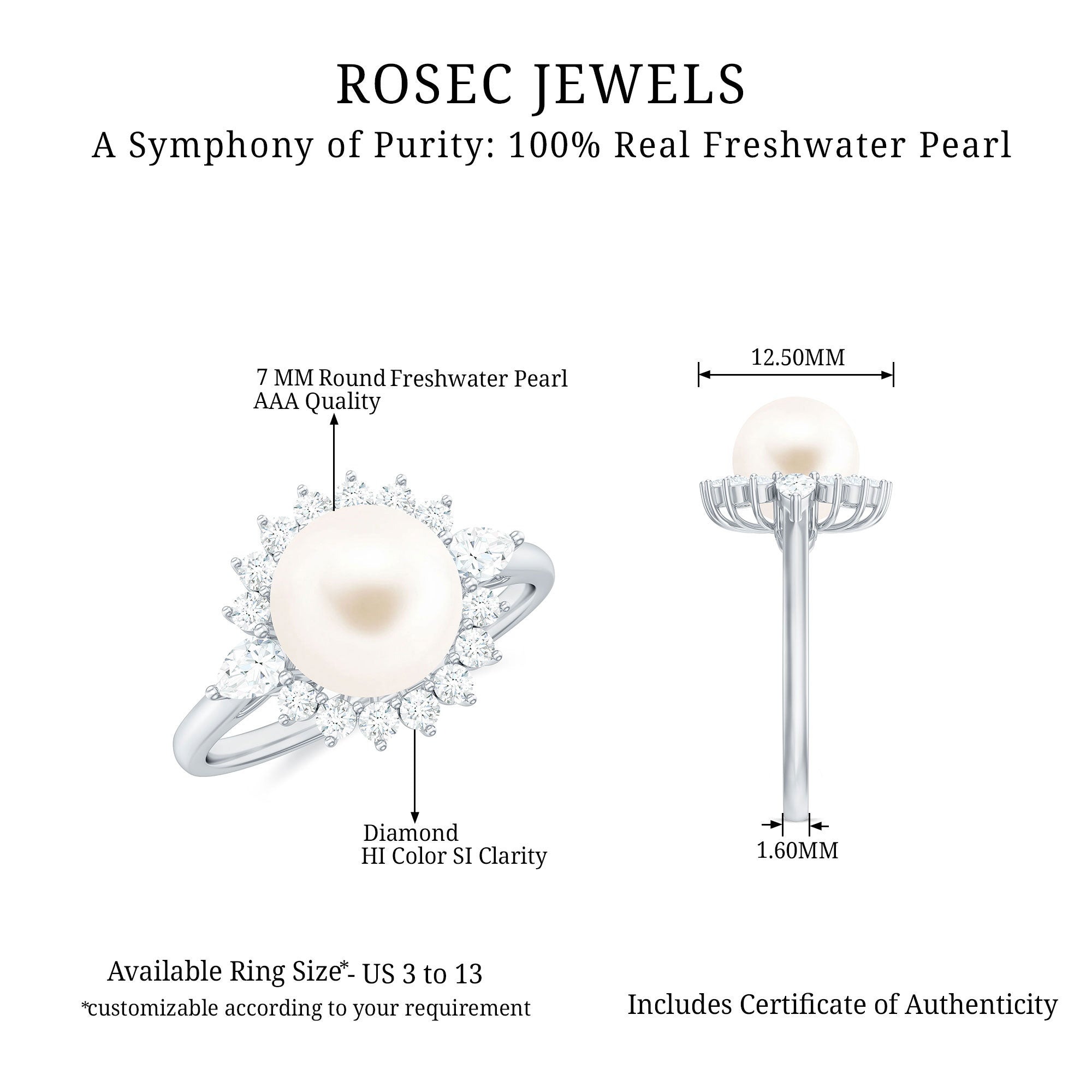 Cultured 3 Carat Freshwater Pearl Engagement Ring with Diamond Halo