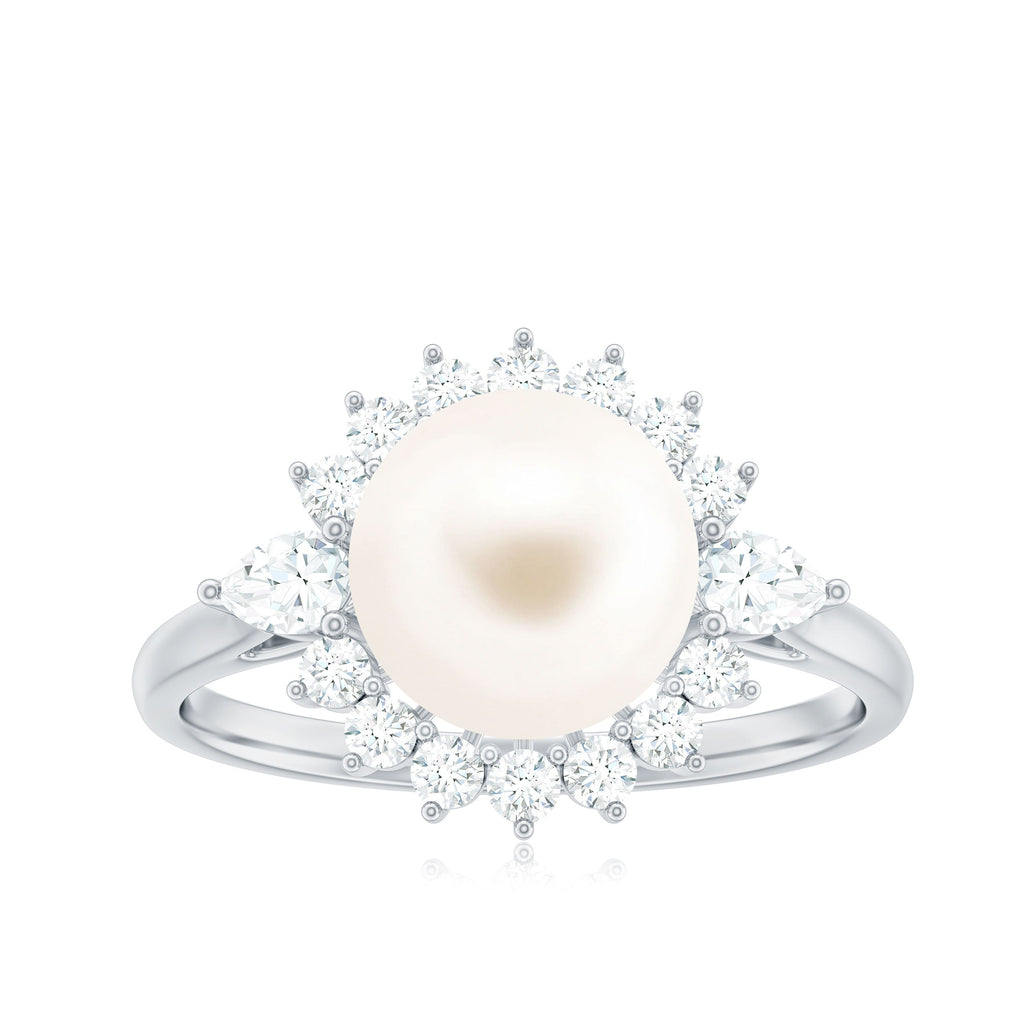 Cultured 3 Carat Freshwater Pearl Engagement Ring with Diamond Halo