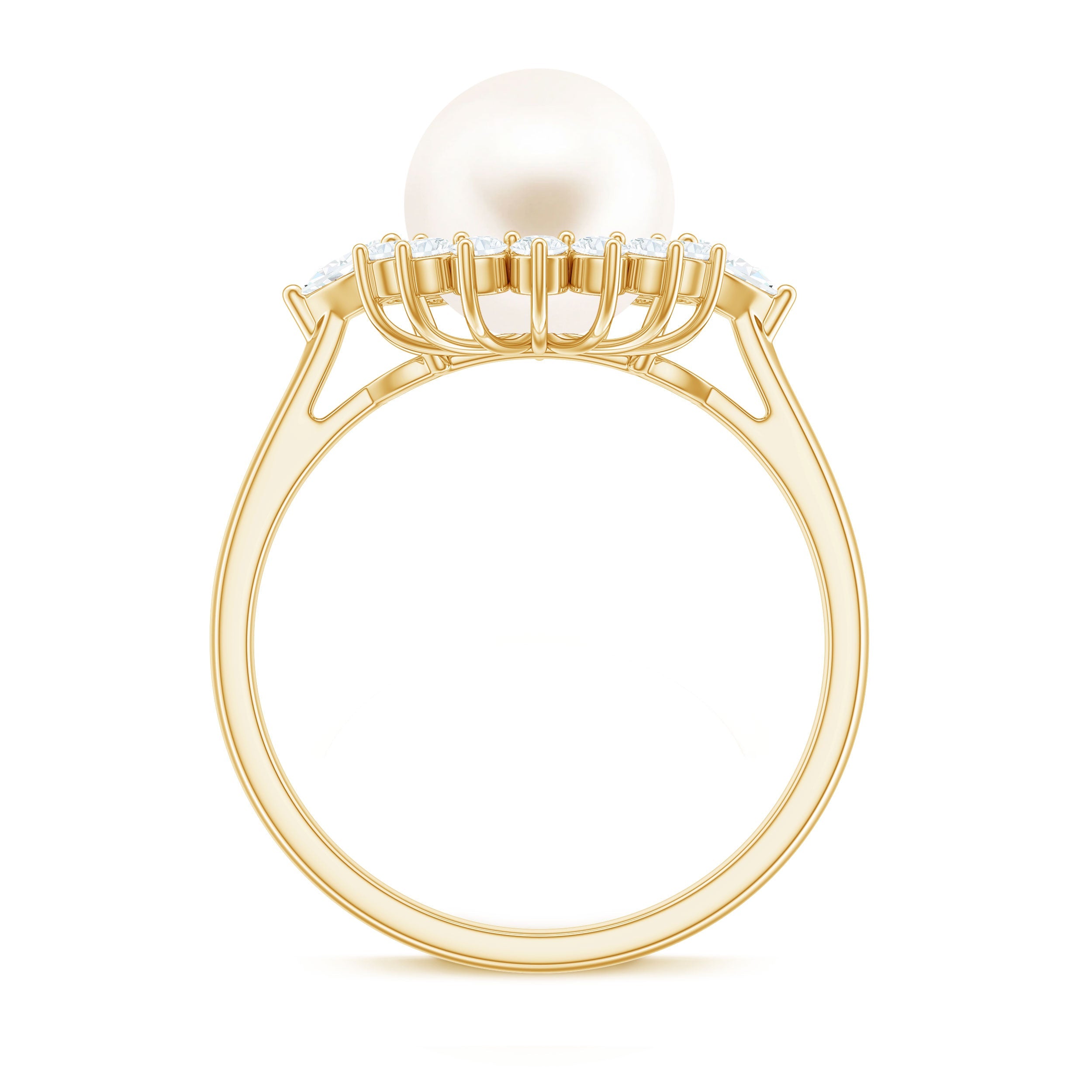 Cultured 3 Carat Freshwater Pearl Engagement Ring with Diamond Halo