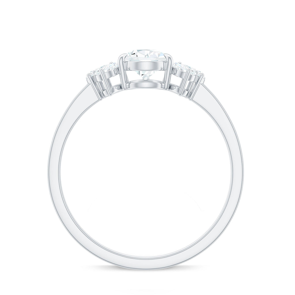 Certified Moissanite Pear Shape Engagement Ring with Trio