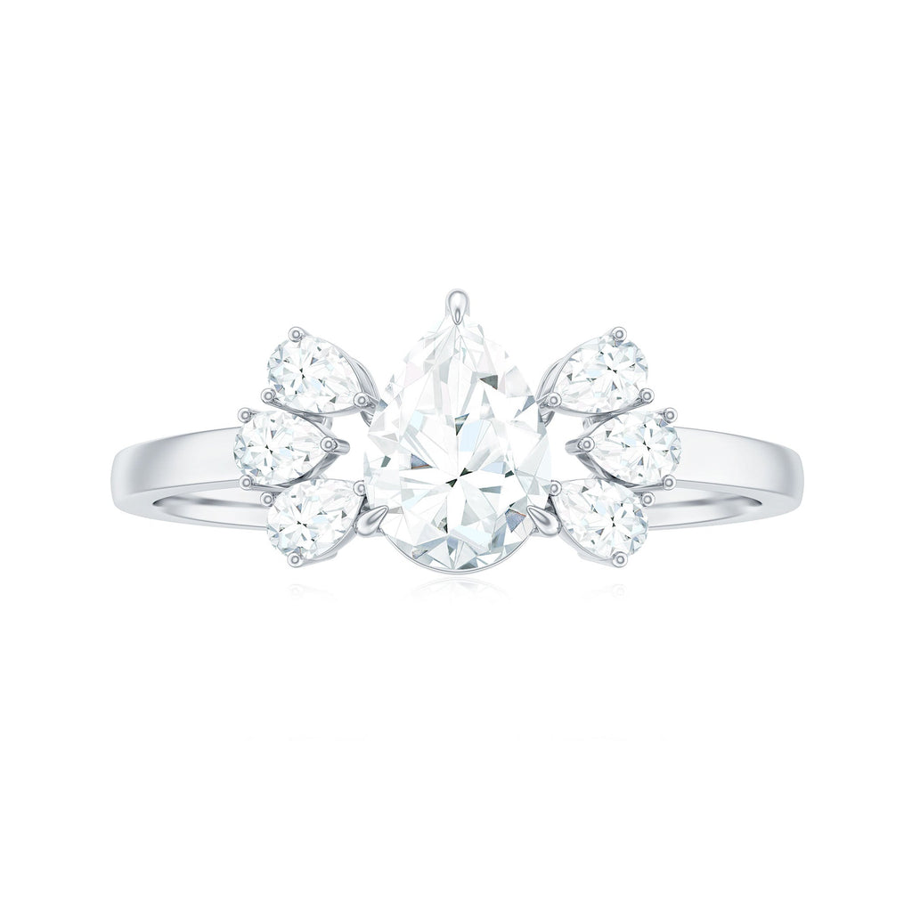 Certified Moissanite Pear Shape Engagement Ring with Trio