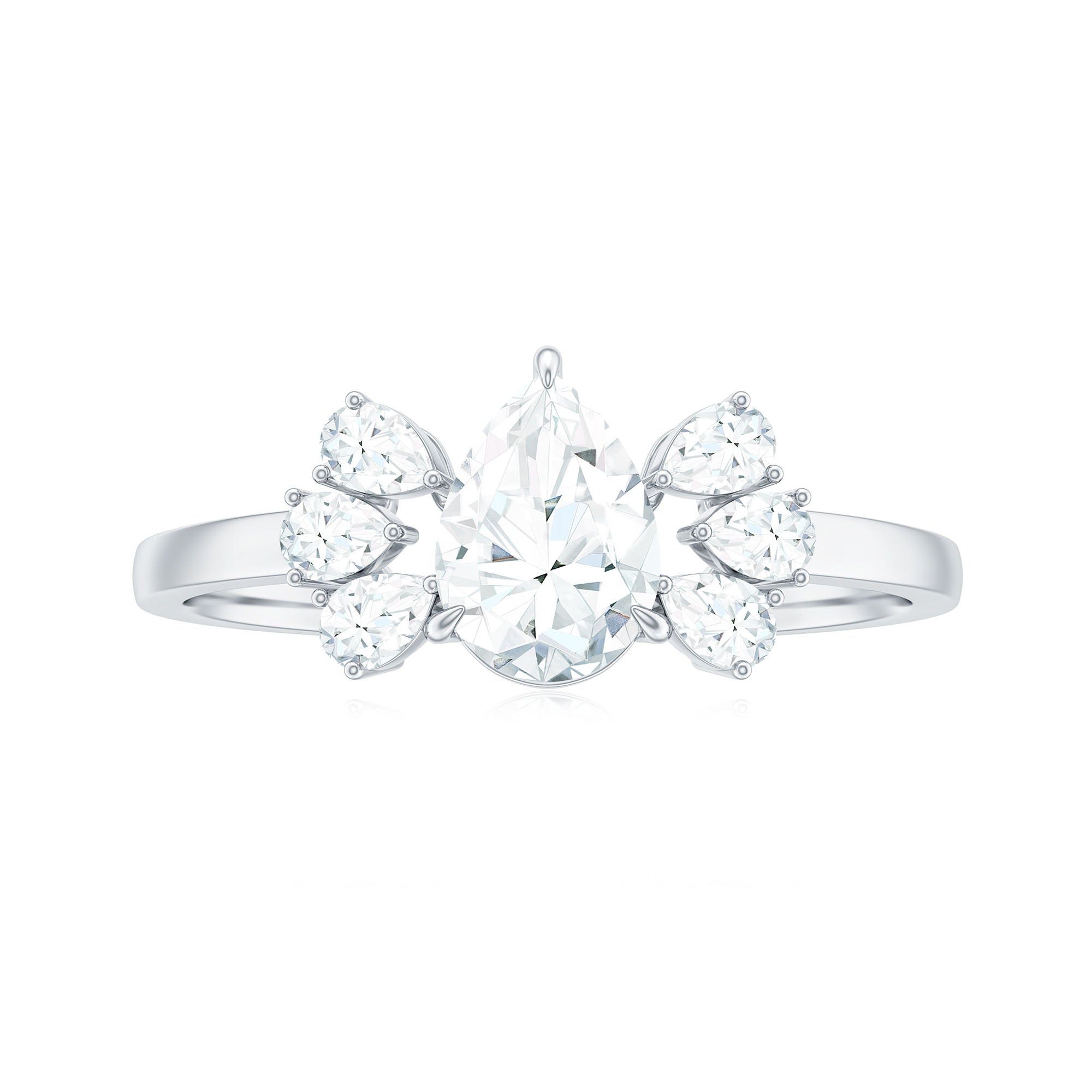 Certified Moissanite Pear Shape Engagement Ring with Trio