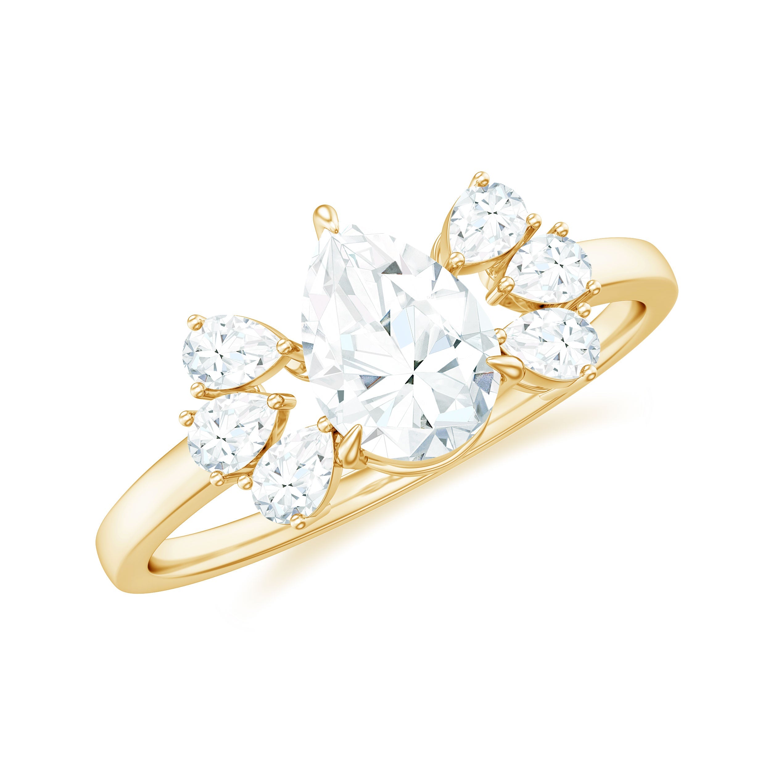 Certified Moissanite Pear Shape Engagement Ring with Trio