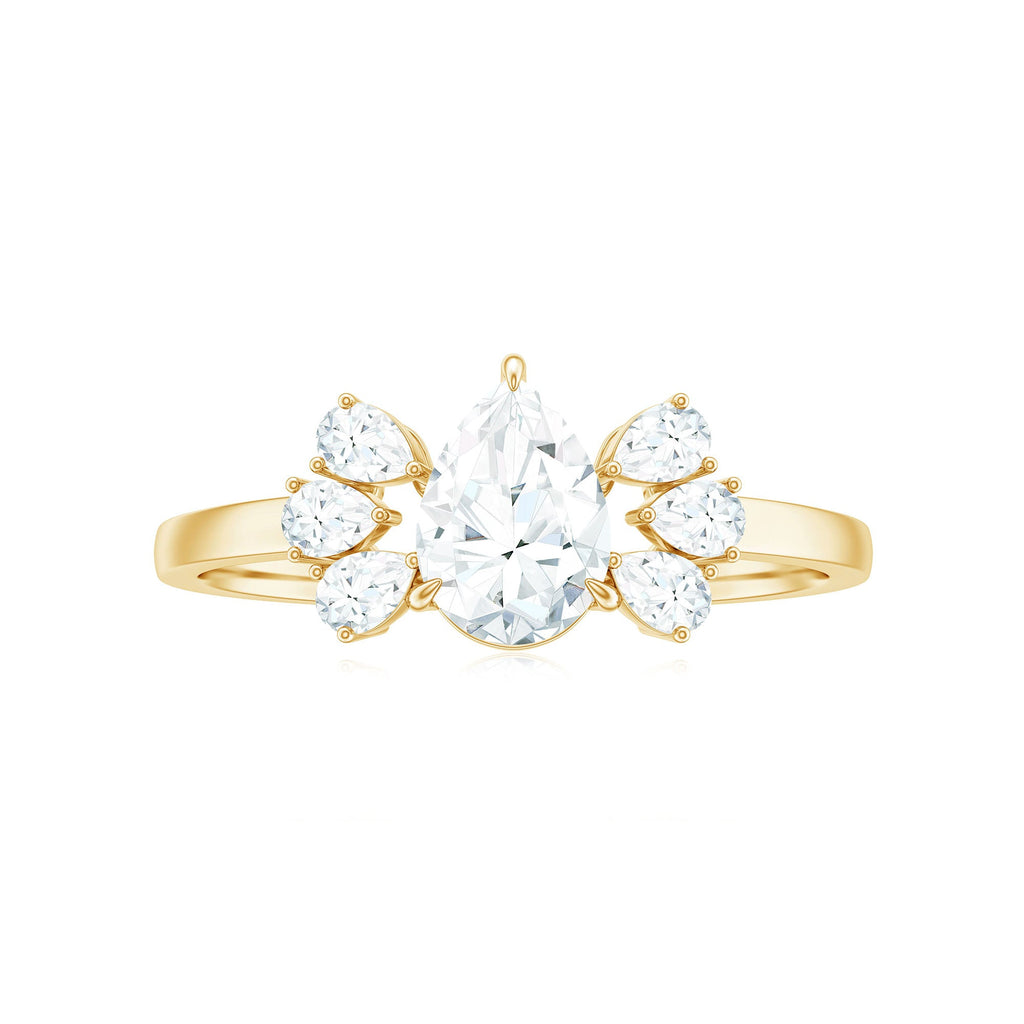 Certified Moissanite Pear Shape Engagement Ring with Trio