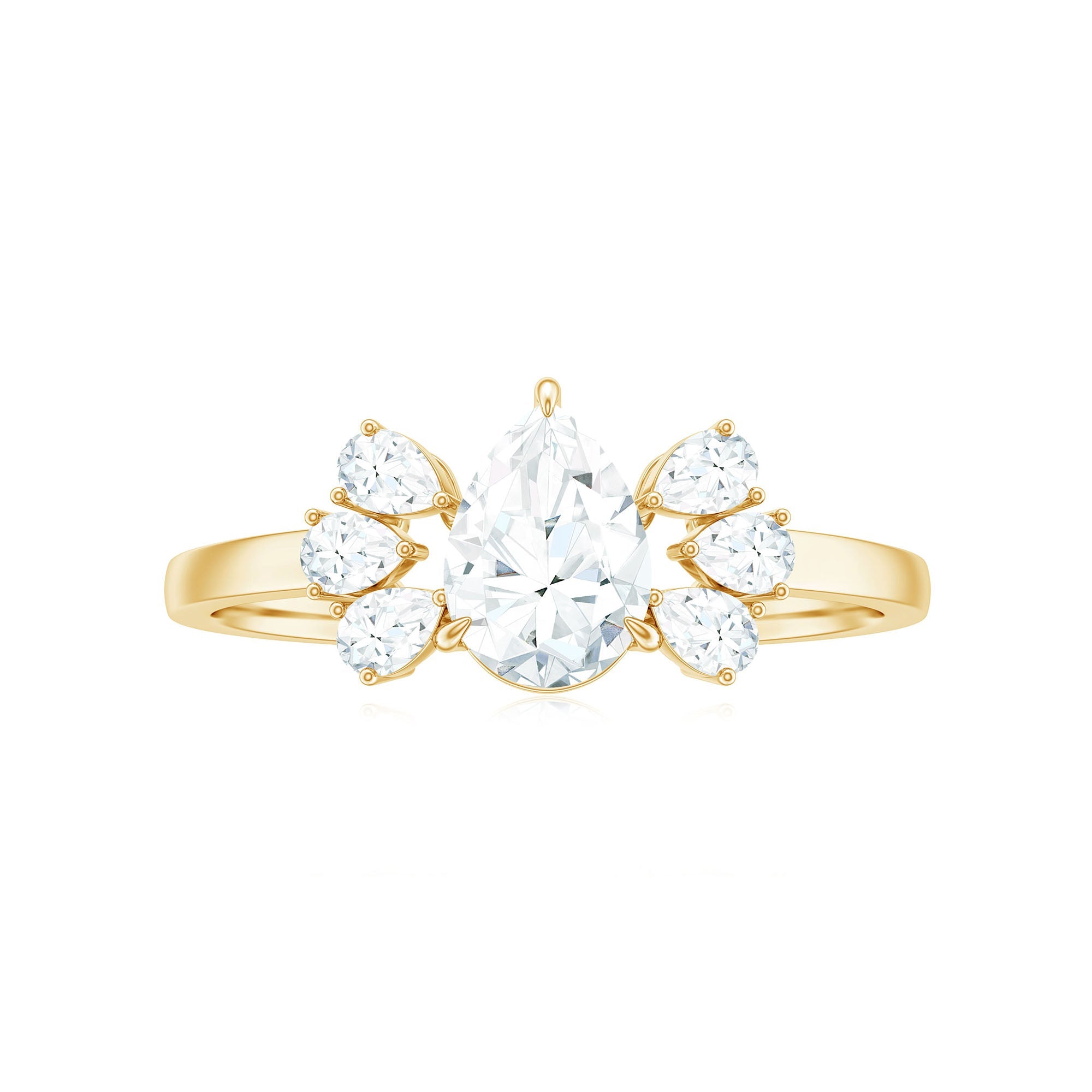 Certified Moissanite Pear Shape Engagement Ring with Trio