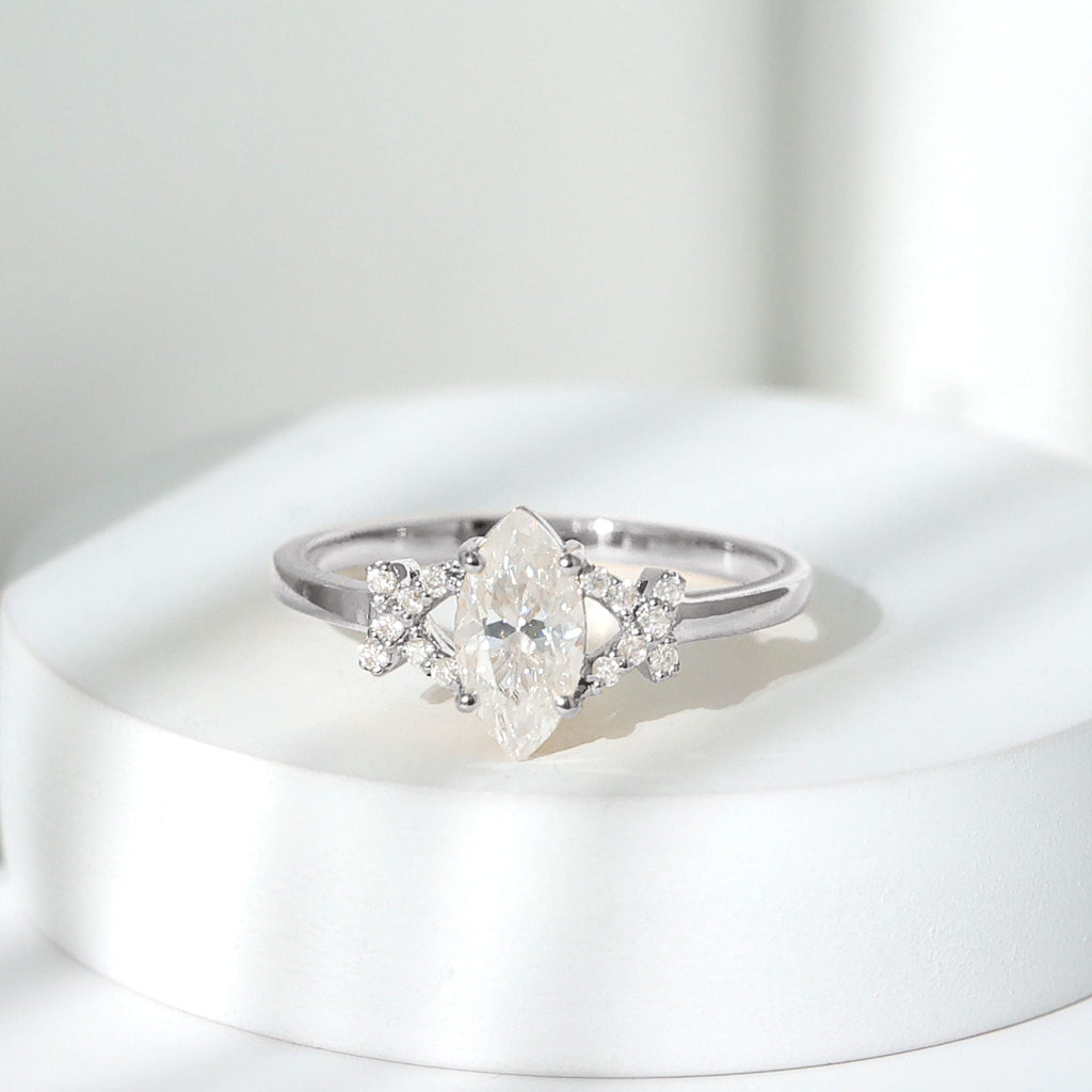 Certified 1 Carat Moissanite Marquise Engagement Ring in Split Shank