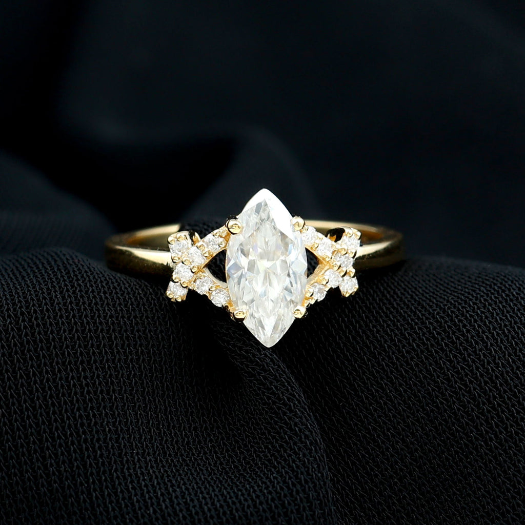 Certified 1 Carat Moissanite Marquise Engagement Ring in Split Shank