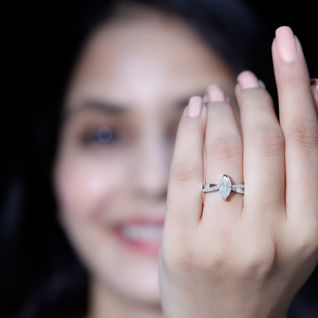 Classic Marquise Cut Moissanite Solitaire Engagement Ring