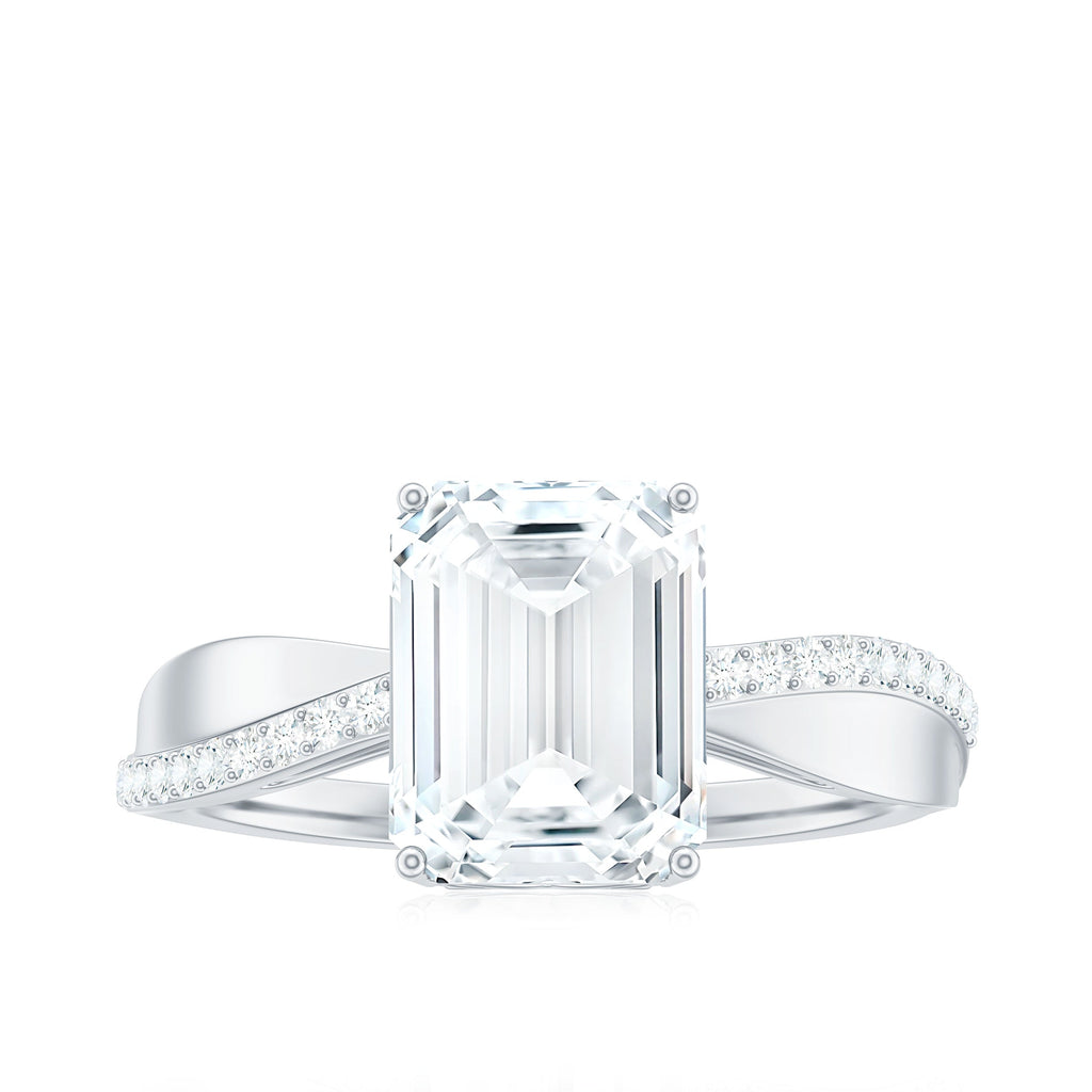 2.8 Carat Emerald Cut Moissanite Solitaire Classic Engagement Ring
