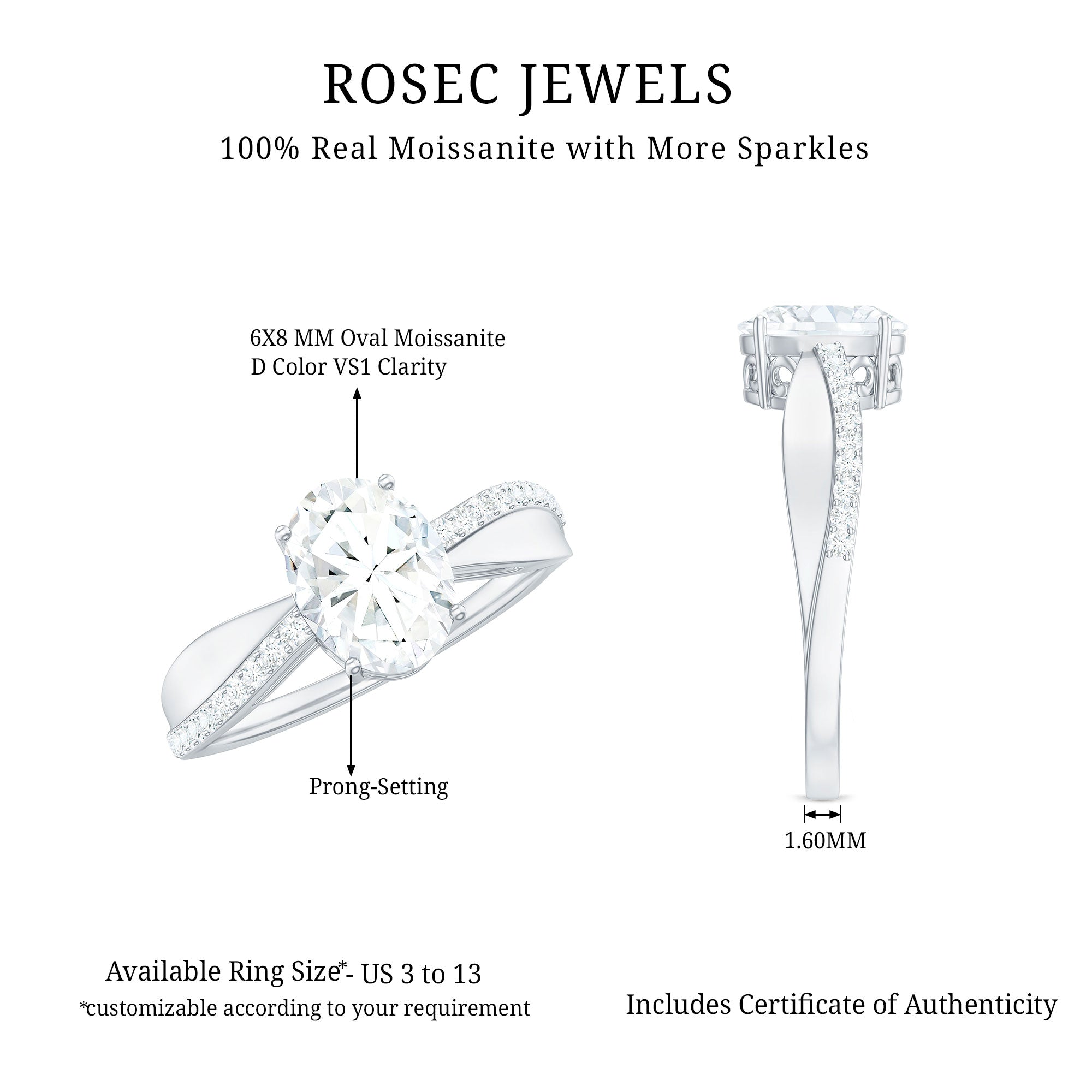 1.2 Carat Brilliant Cut Certified Moissanite Engagement Ring
