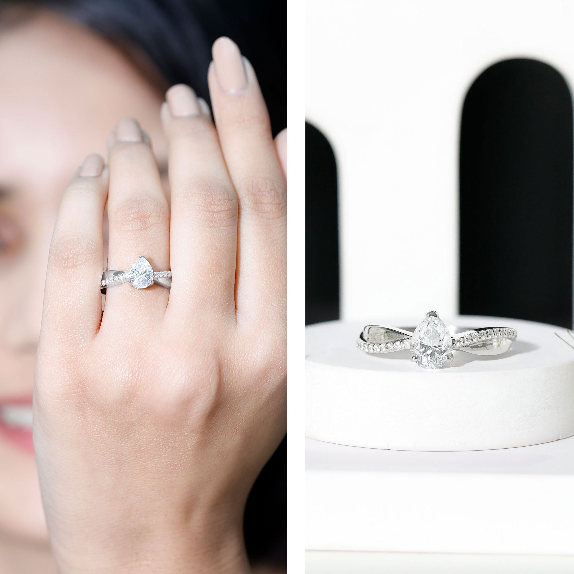 1.3 Carat Pear Shape Moissanite Solitaire Engagement Ring