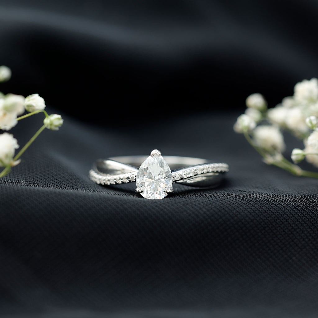 1.3 Carat Pear Shape Moissanite Solitaire Engagement Ring